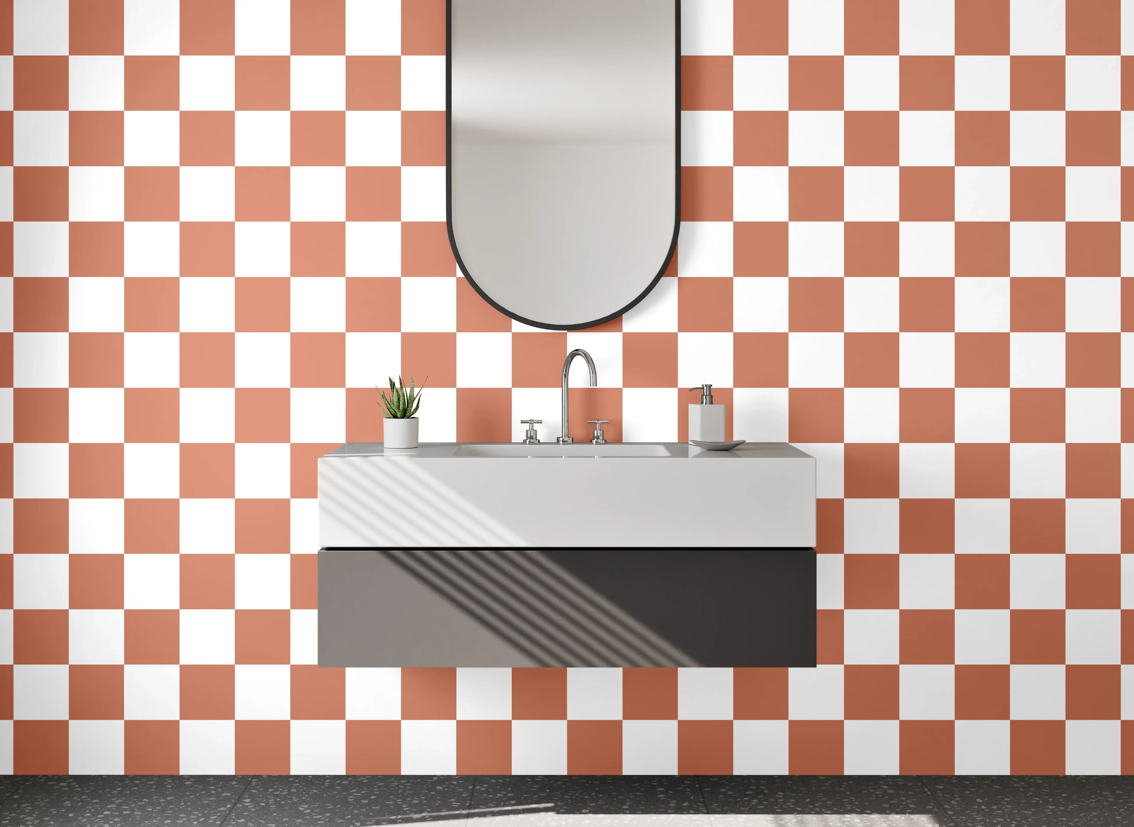 Waschbecken-Rückwand - Retro Karo Muster Braun Weiß
