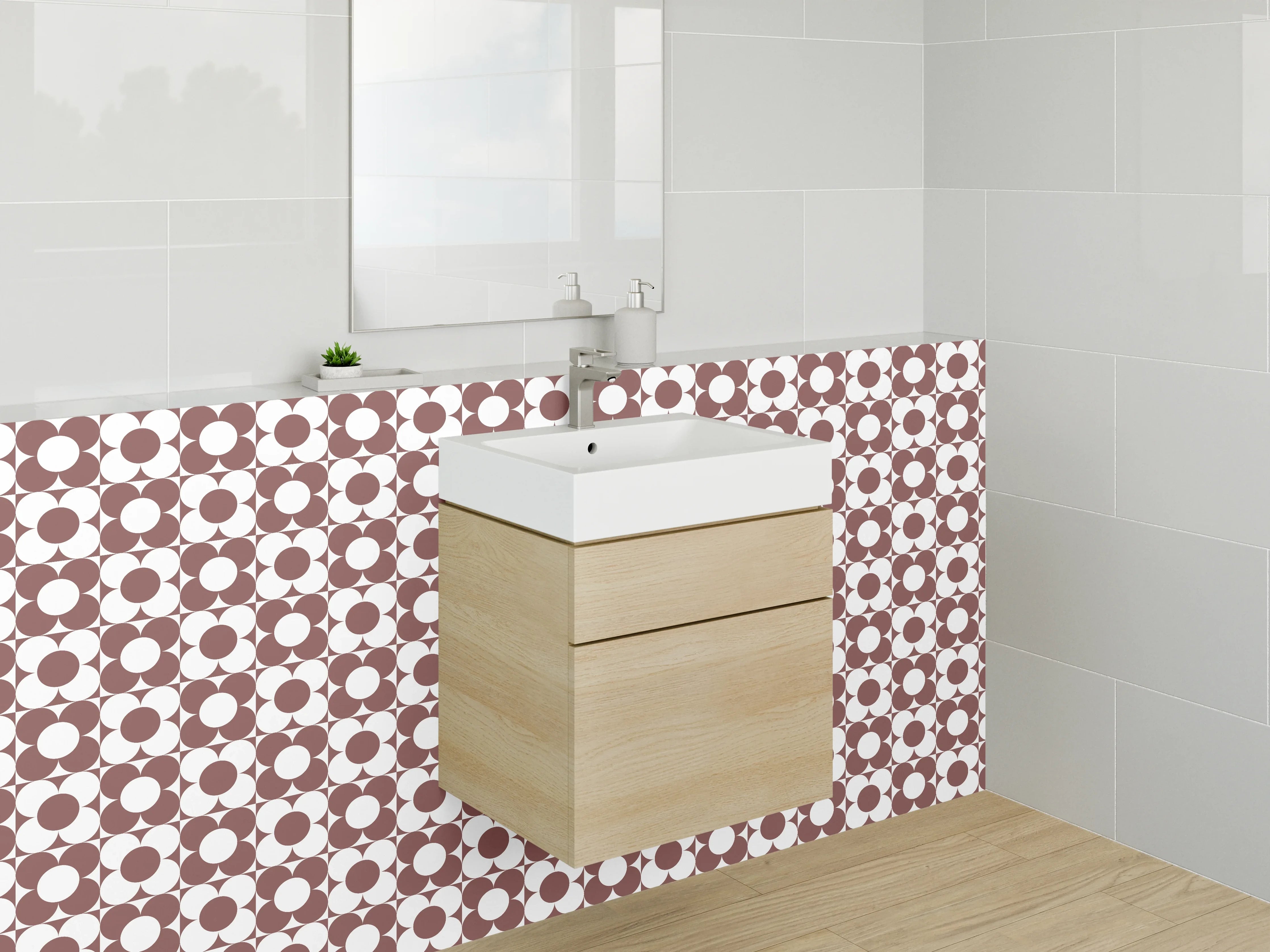 Waschbecken-Rückwand - Retro Kreis Muster Braun Weiß