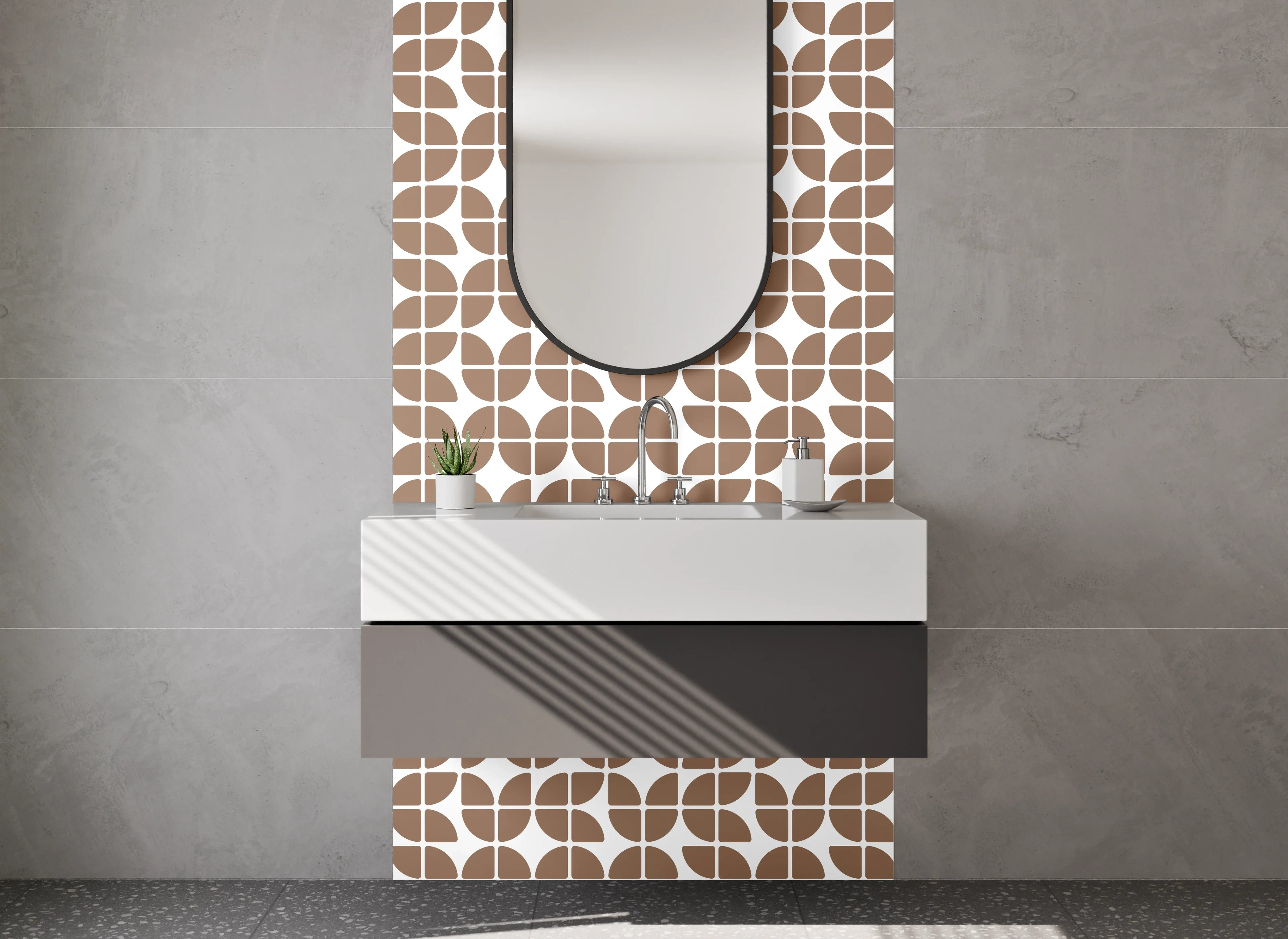 Waschbecken-Rückwand - Retro-Mosaik Braun Grauweiß Muster