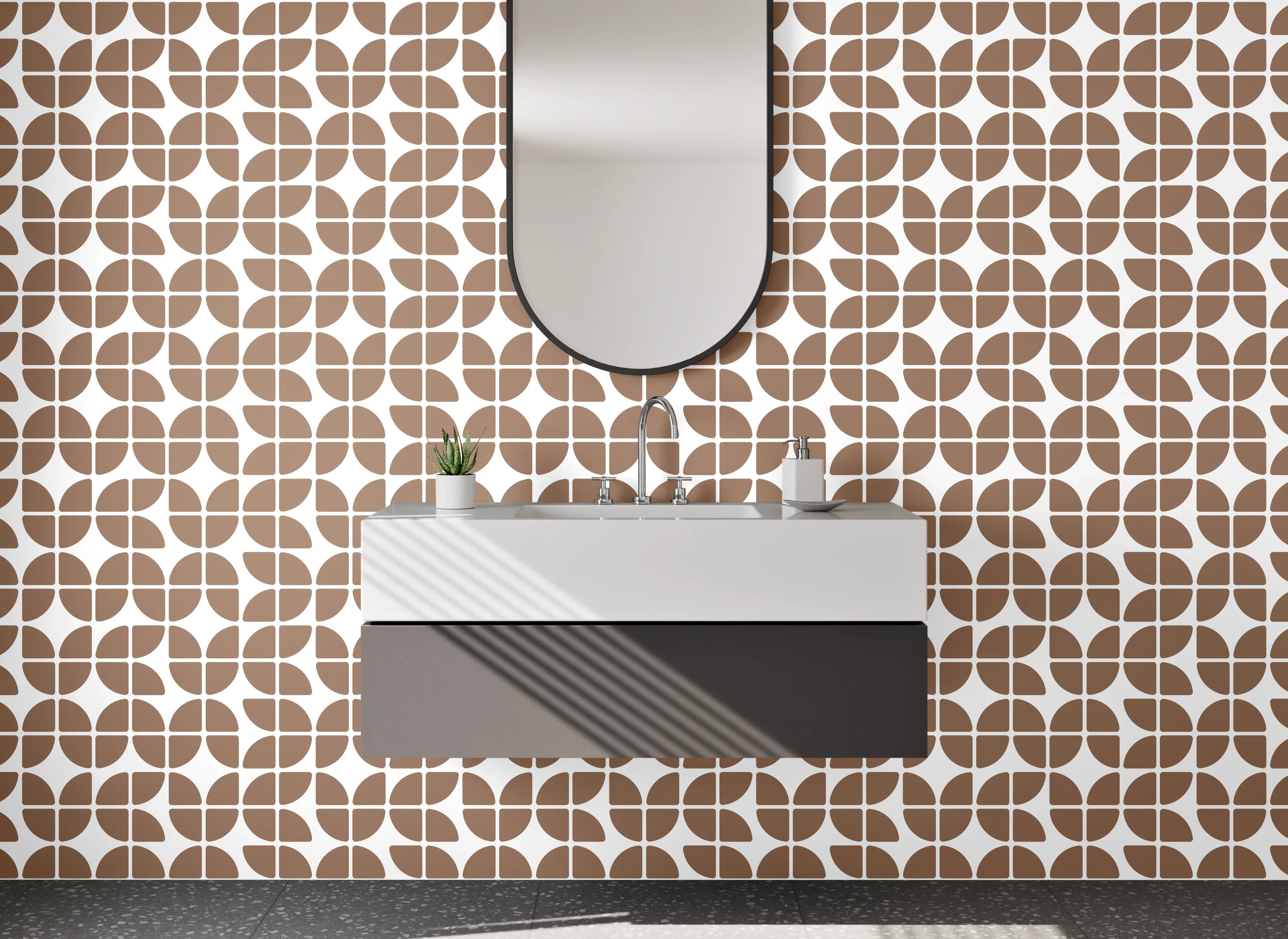 Waschbecken-Rückwand - Retro-Mosaik Braun Grauweiß Muster
