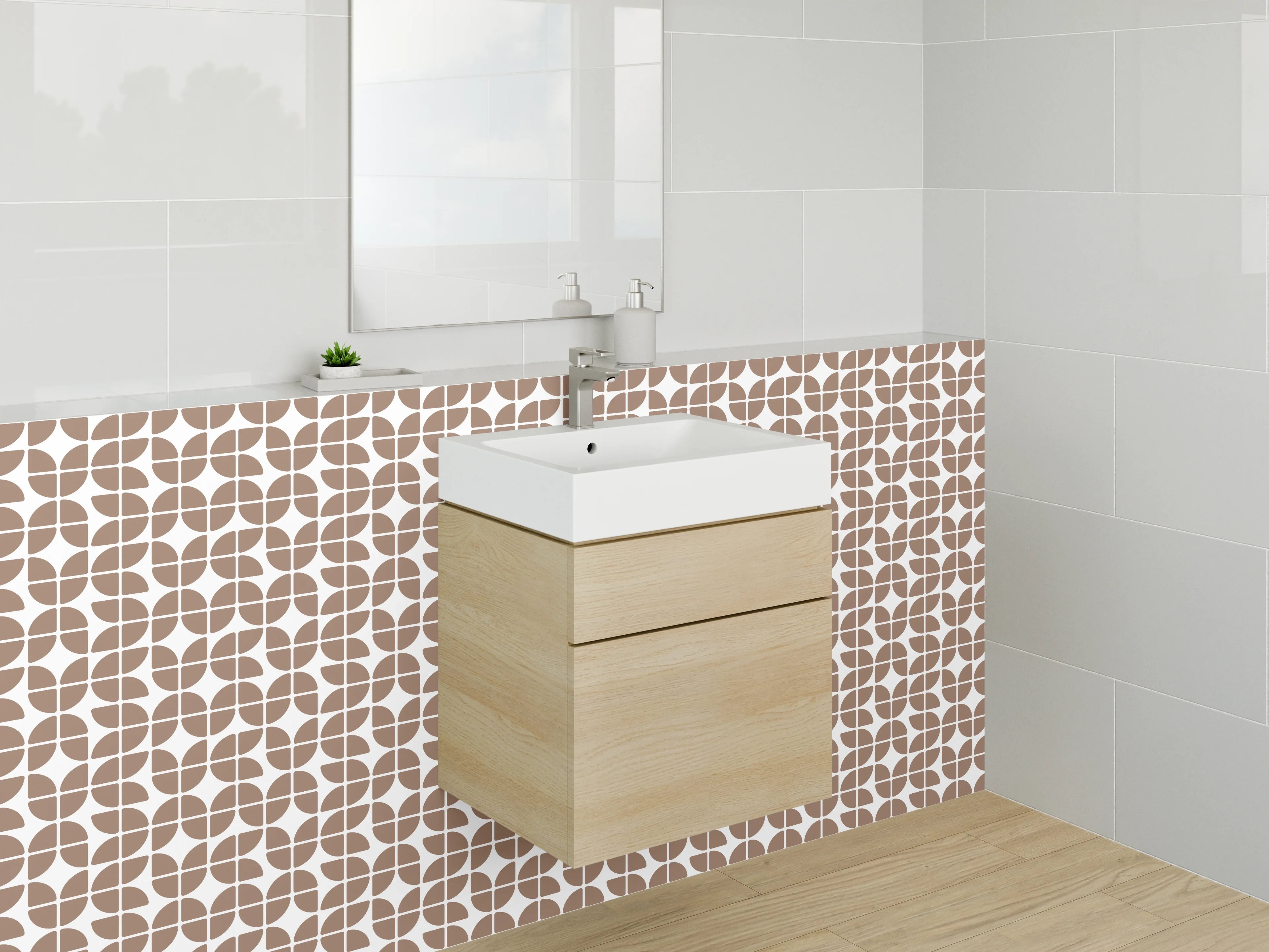 Waschbecken-Rückwand - Retro-Mosaik Braun Grauweiß Muster