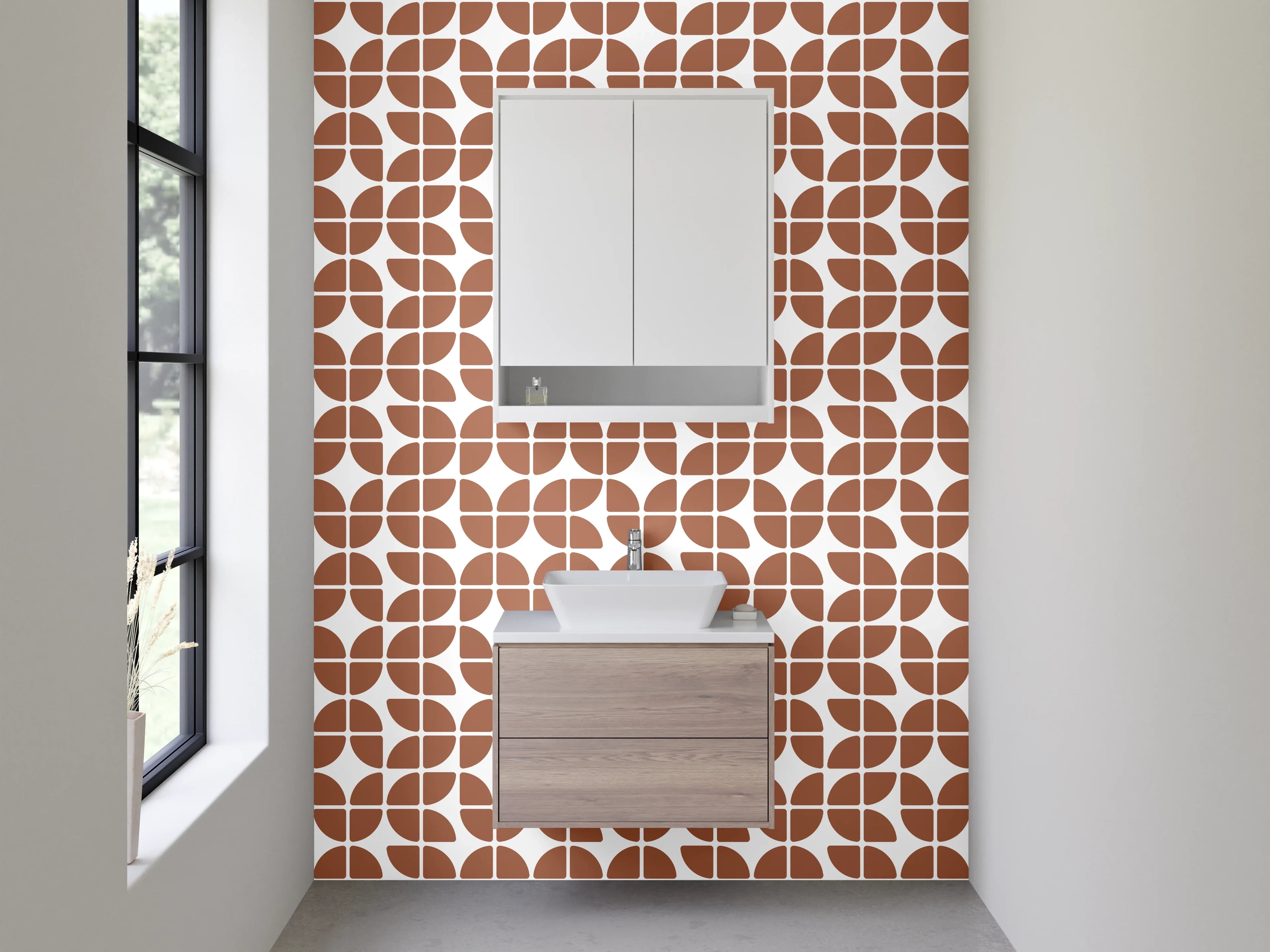 Waschbecken-Rückwand - Retro Mosaik Muster Braun Weiß