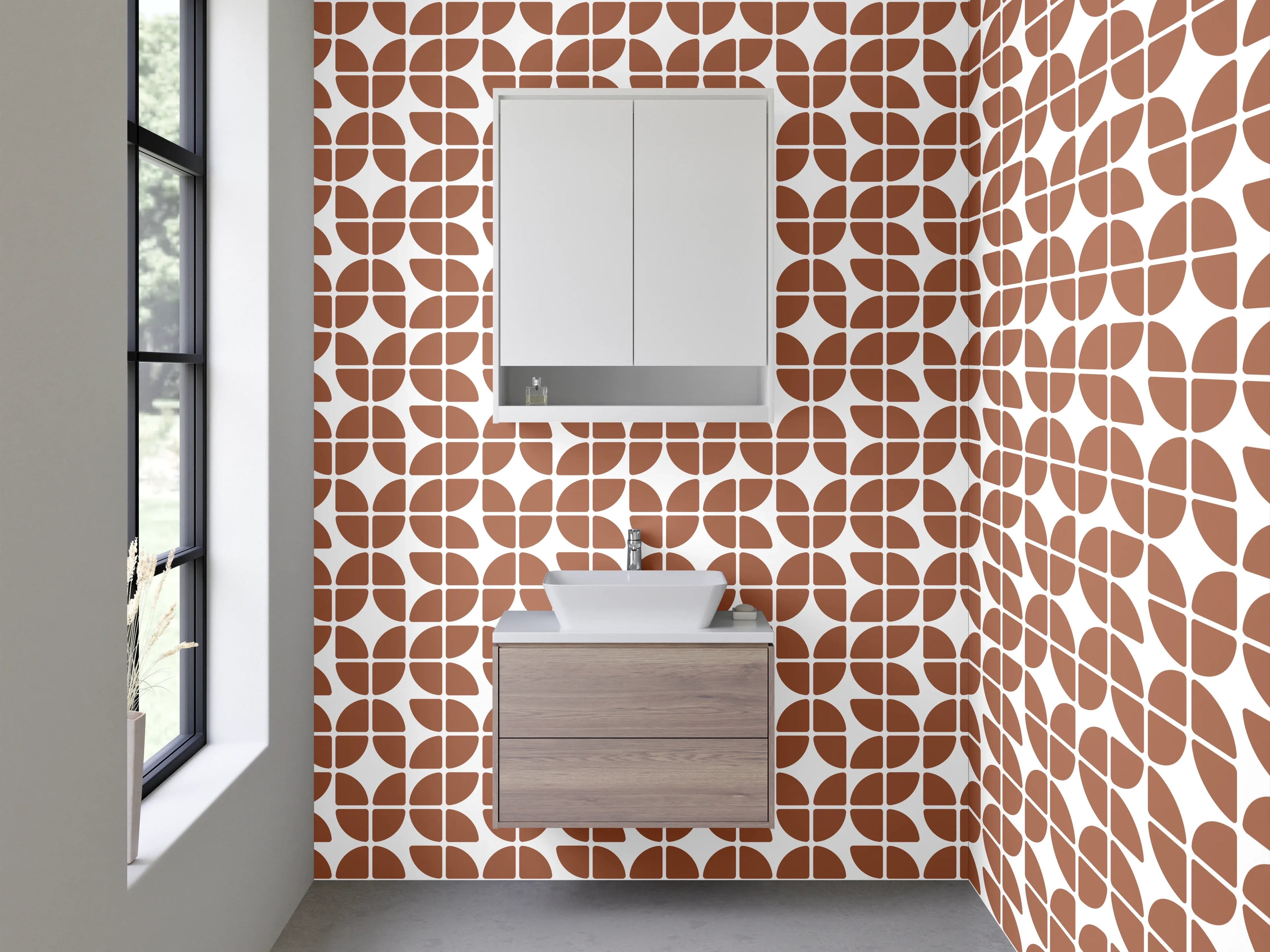 Waschbecken-Rückwand - Retro Mosaik Muster Braun Weiß
