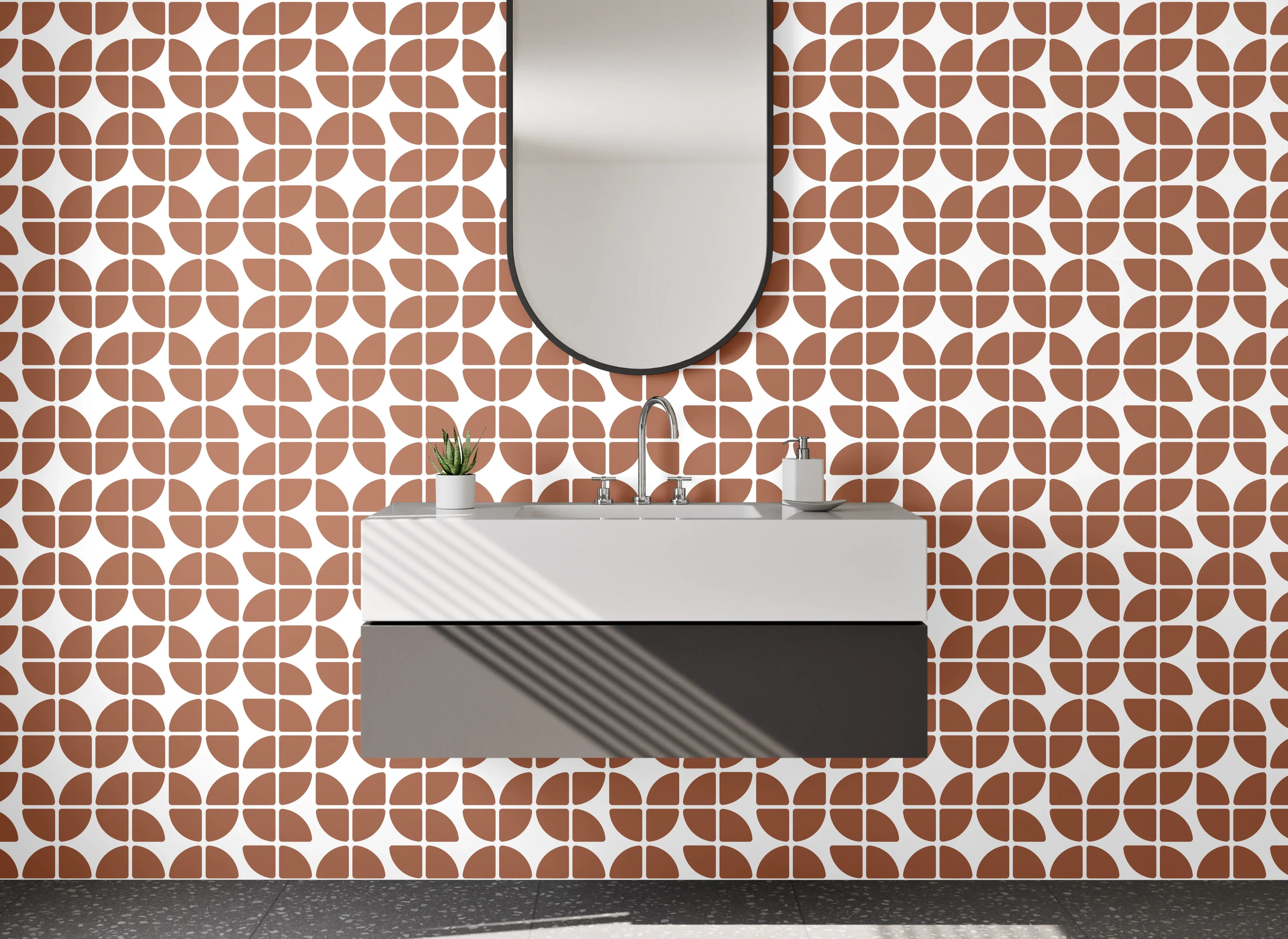 Waschbecken-Rückwand - Retro Mosaik Muster Braun Weiß