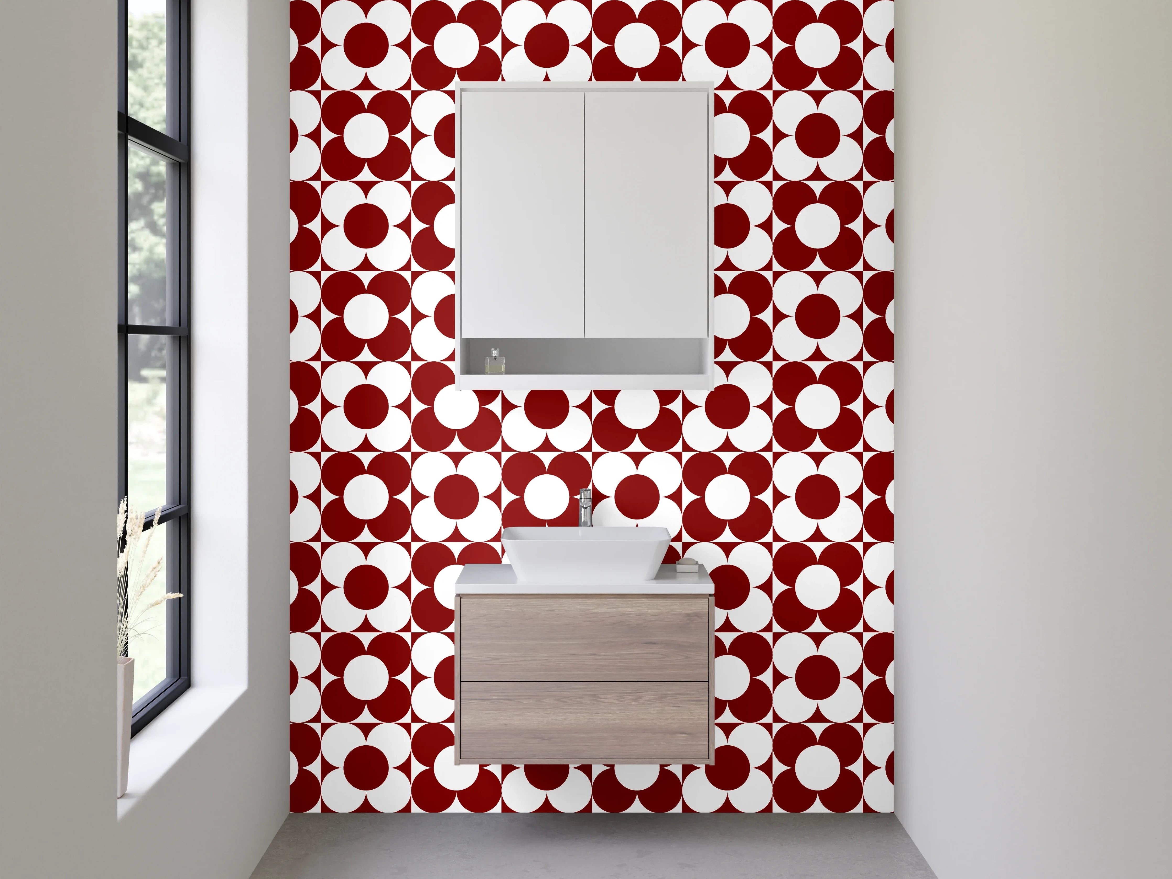 Waschbecken-Rückwand - Retro Muster Rot-Weiß