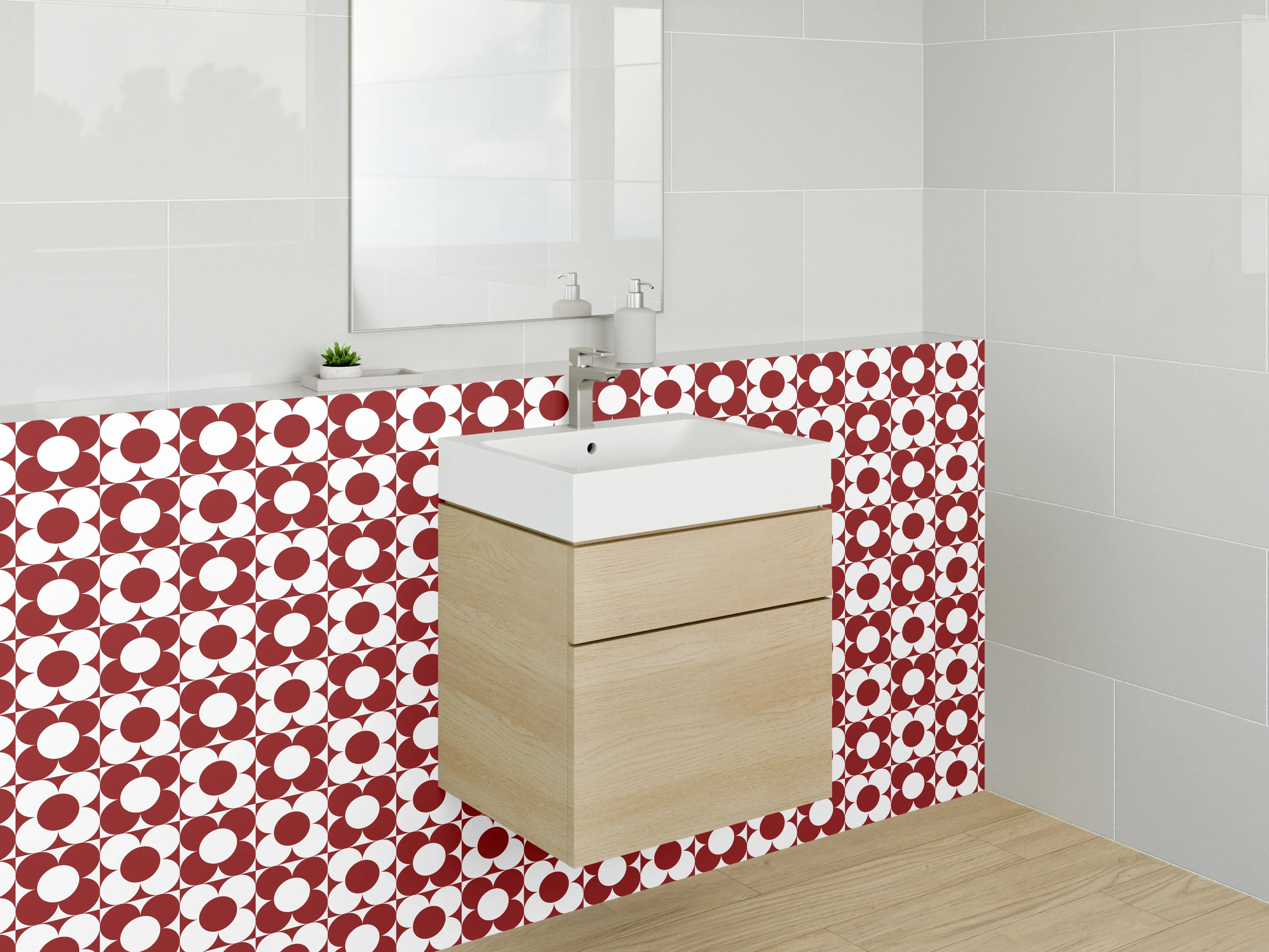 Waschbecken-Rückwand - Retro Muster Rot-Weiß