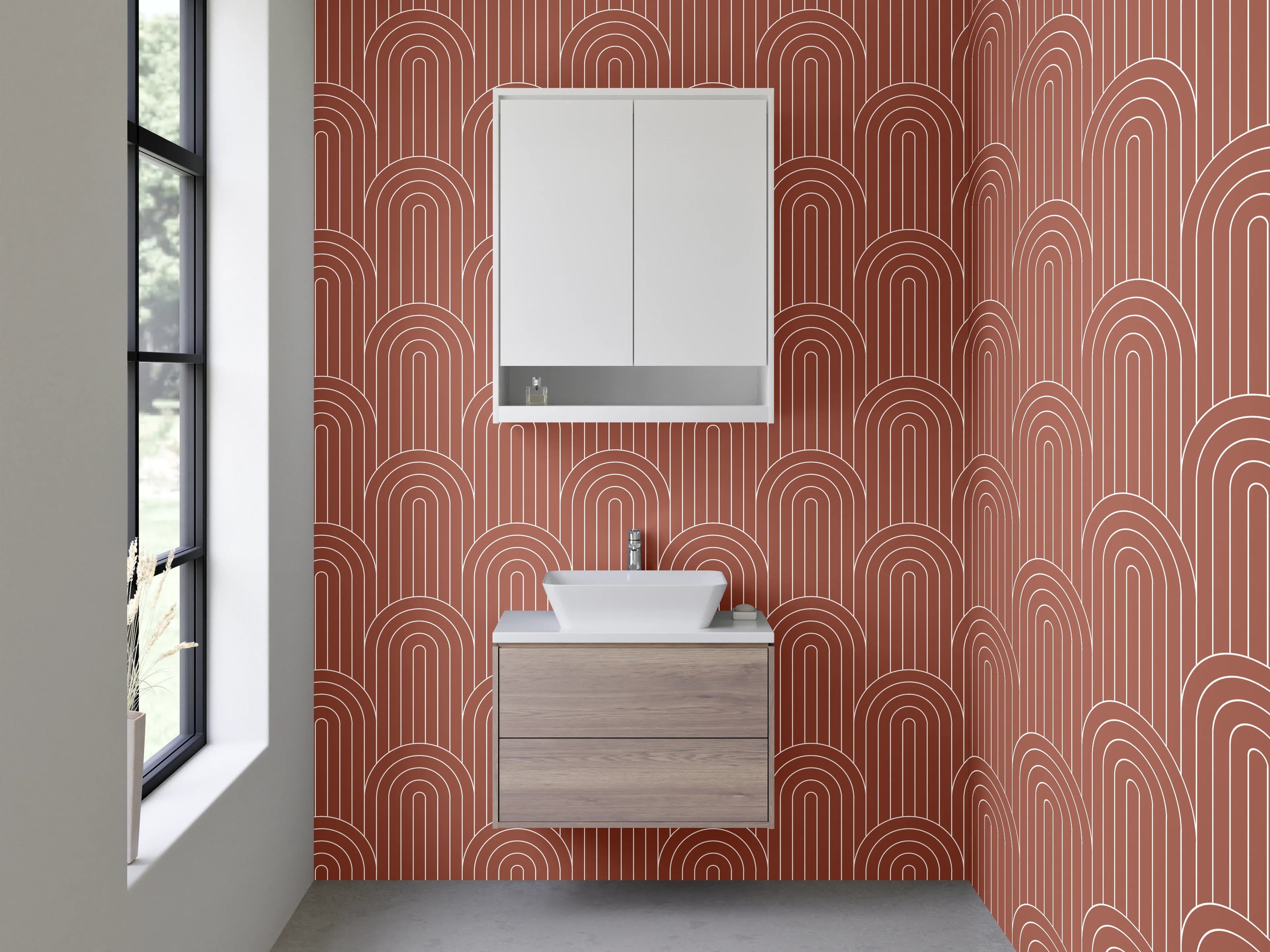Waschbecken-Rückwand - Retro Muster Terrakotta Linien Design
