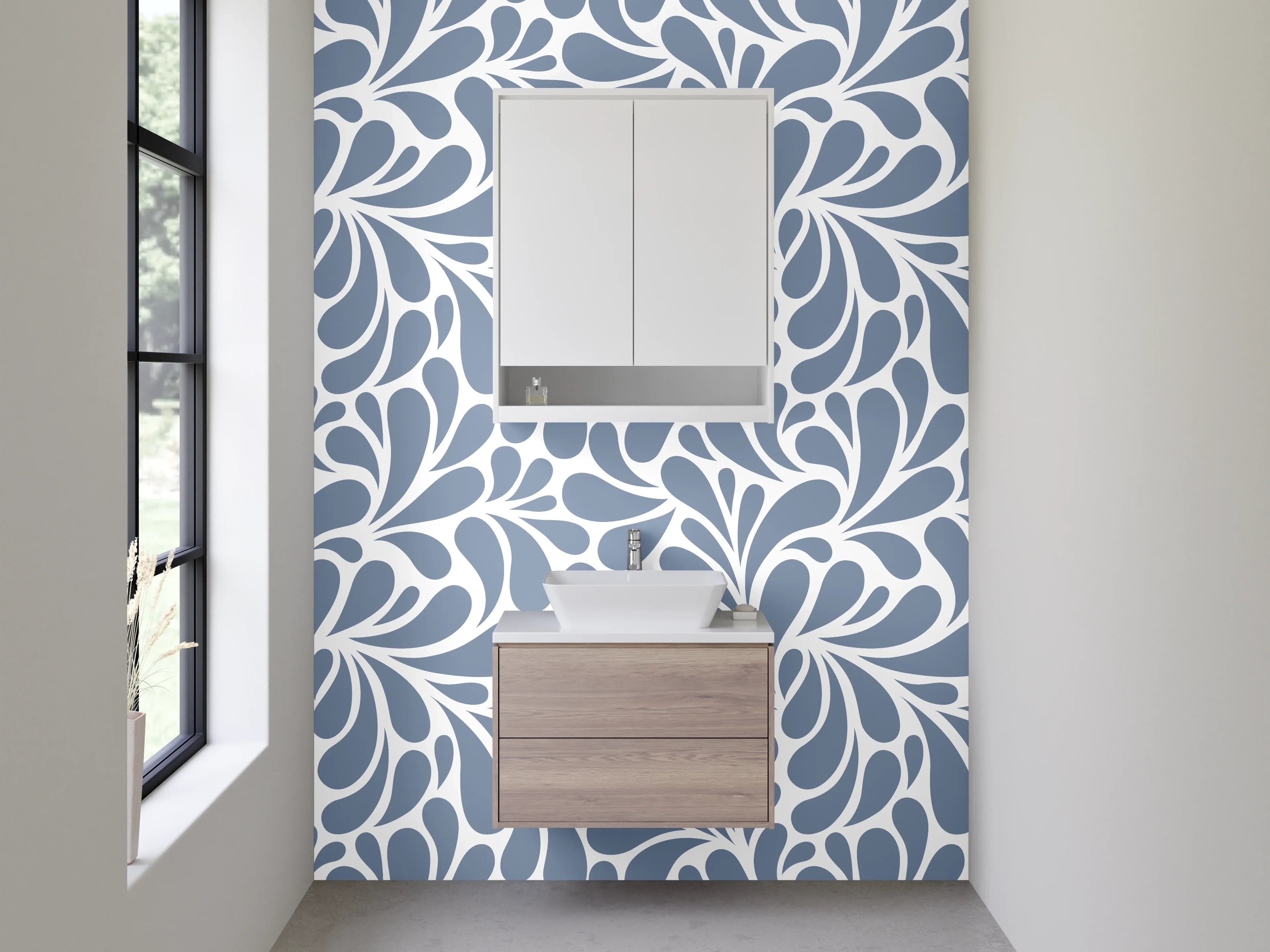 Waschbecken-Rückwand - Retro-Wellen Muster Blau Weiß