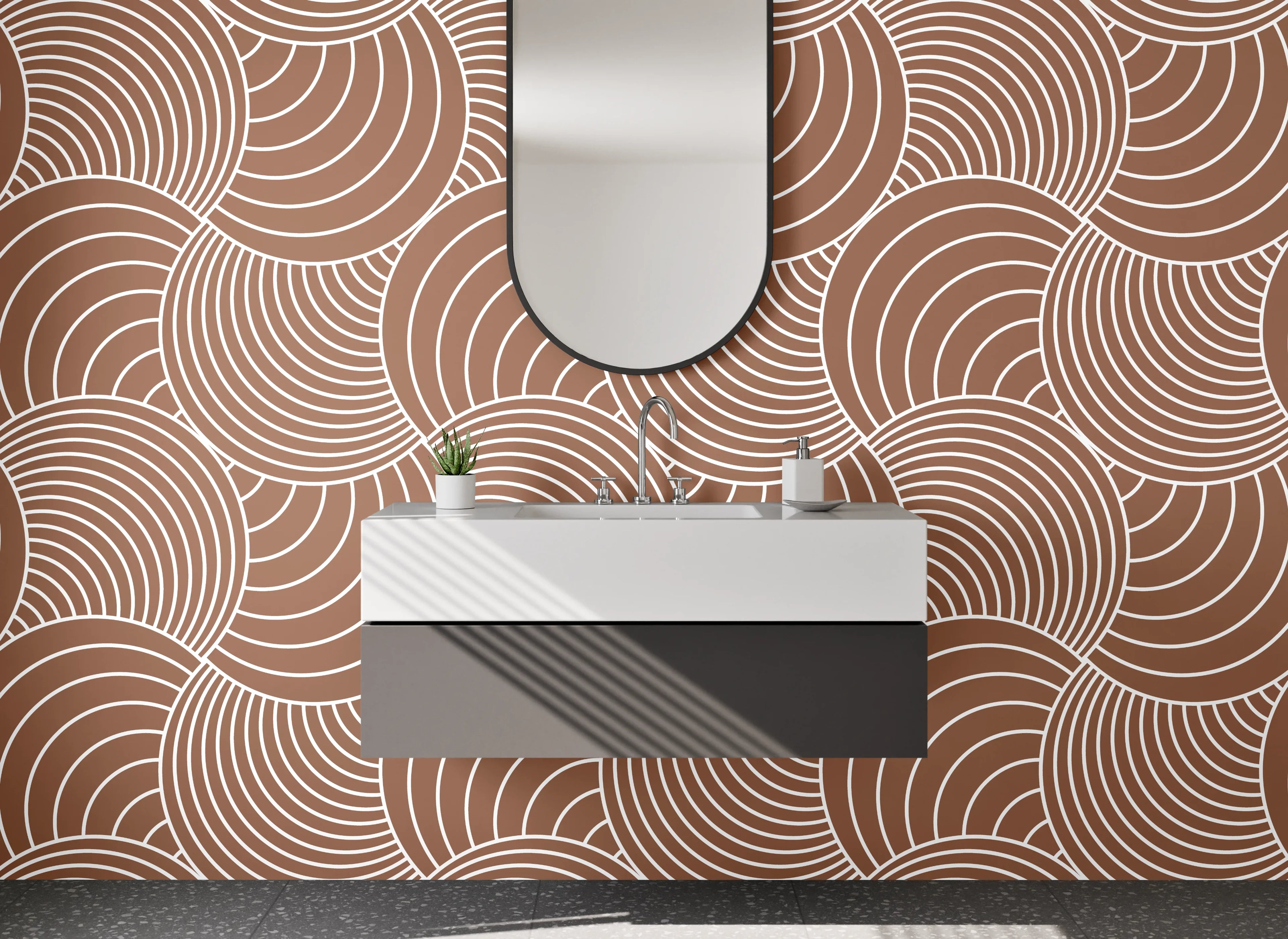 Waschbecken-Rückwand - Retro Wellenmuster Beige Braun Modern