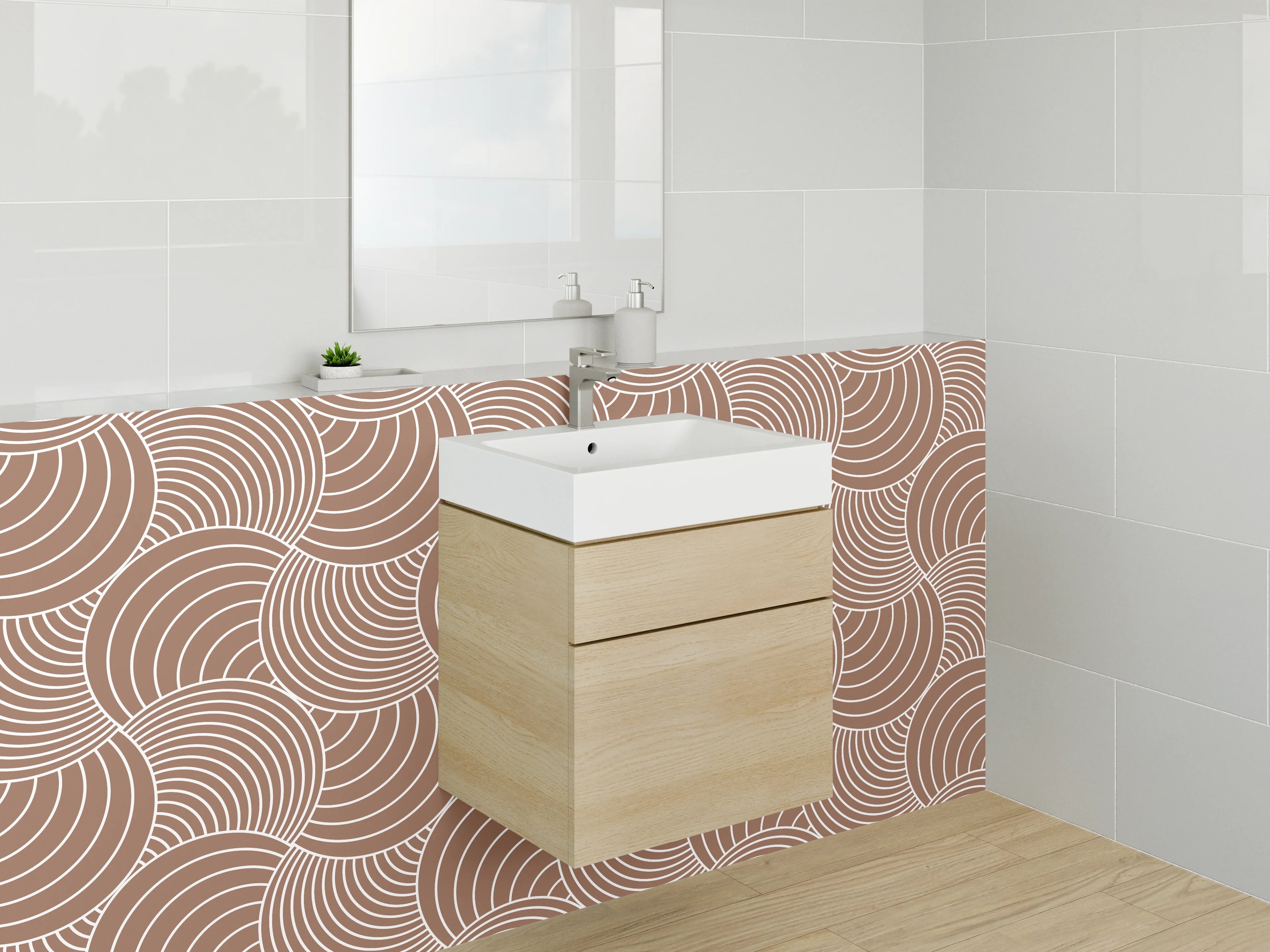 Waschbecken-Rückwand - Retro Wellenmuster Beige Braun Modern