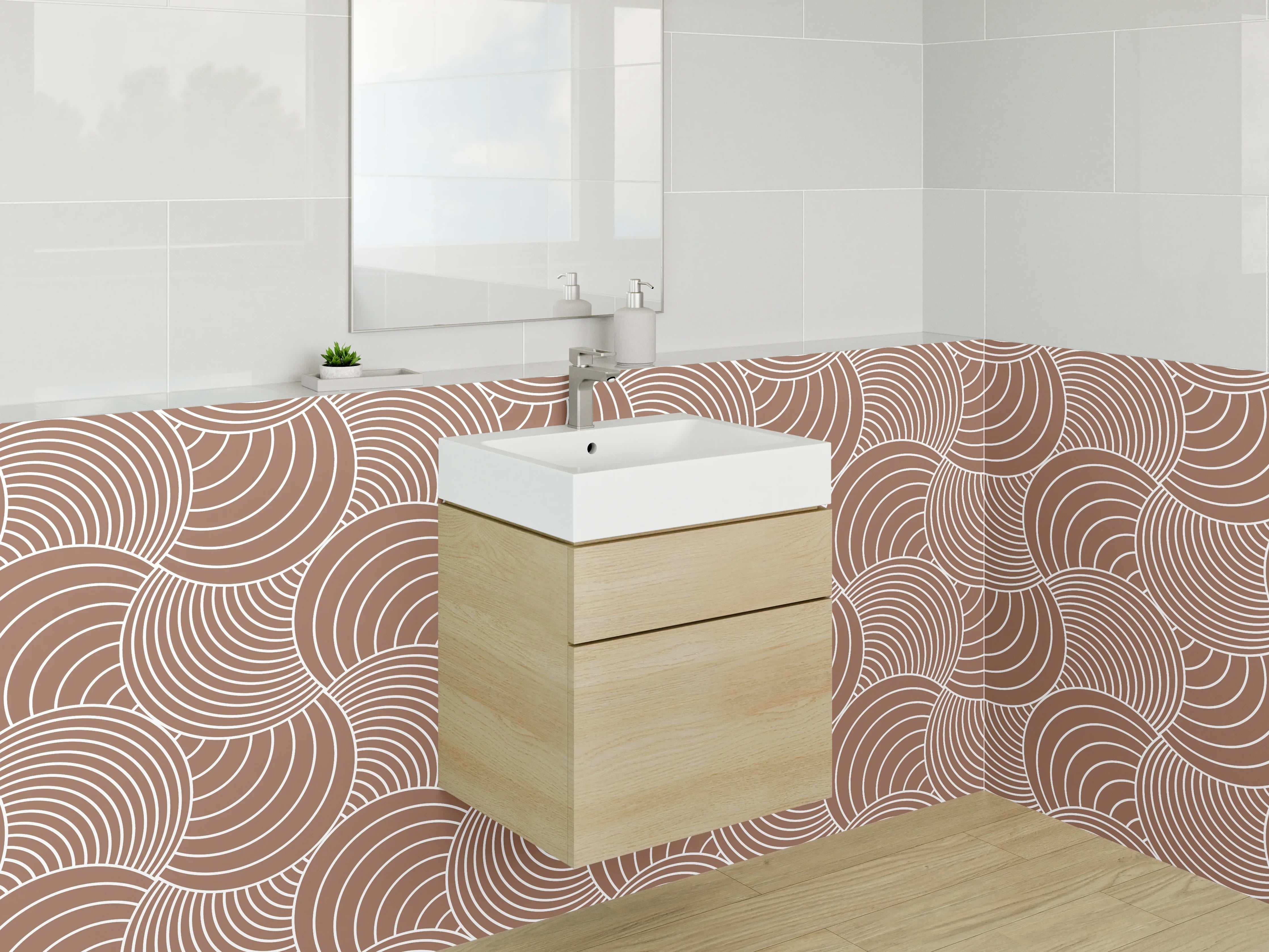 Waschbecken-Rückwand - Retro Wellenmuster Beige Braun Modern