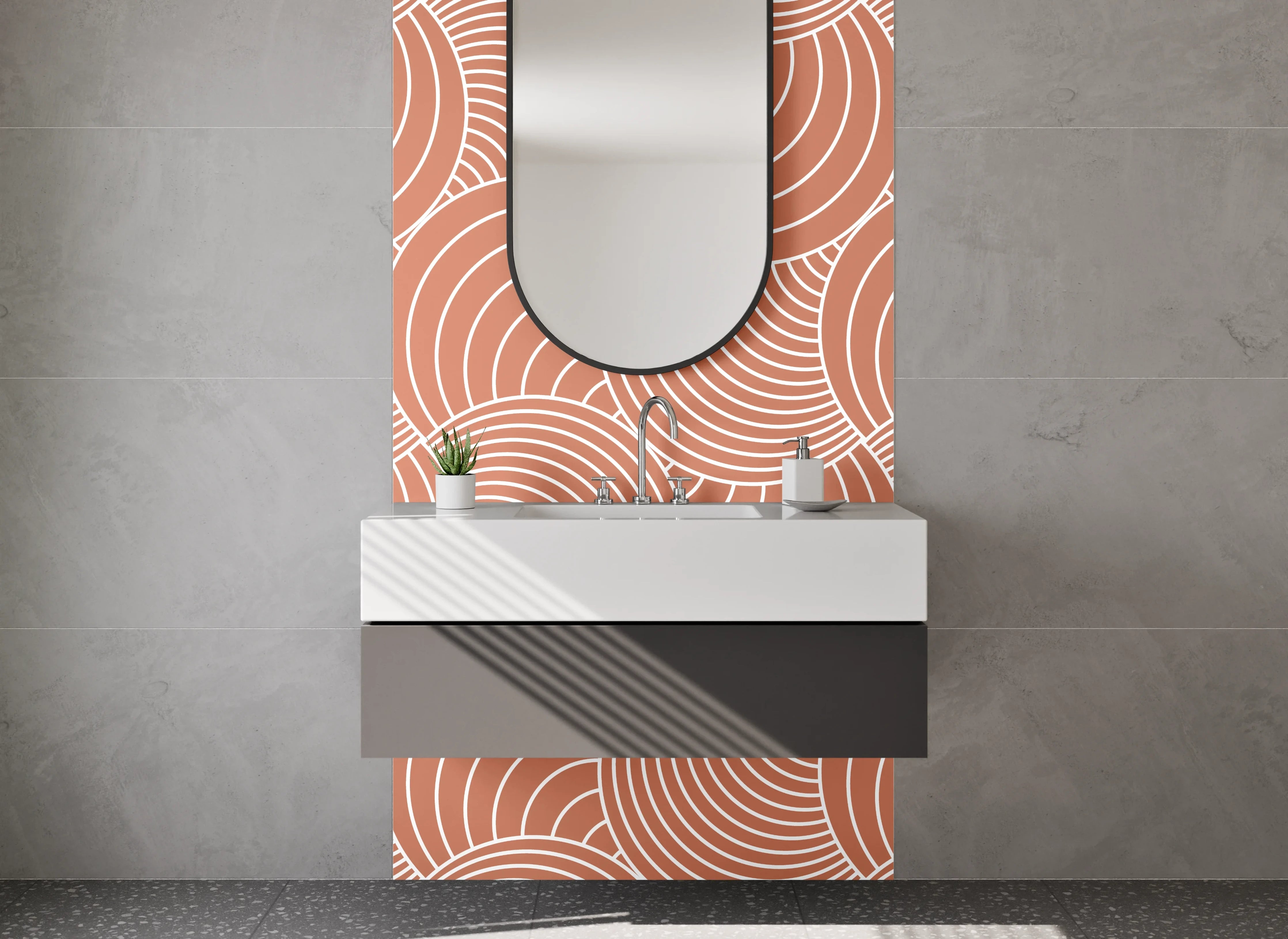 Waschbecken-Rückwand - Retro Wellenmuster Beige Rosa