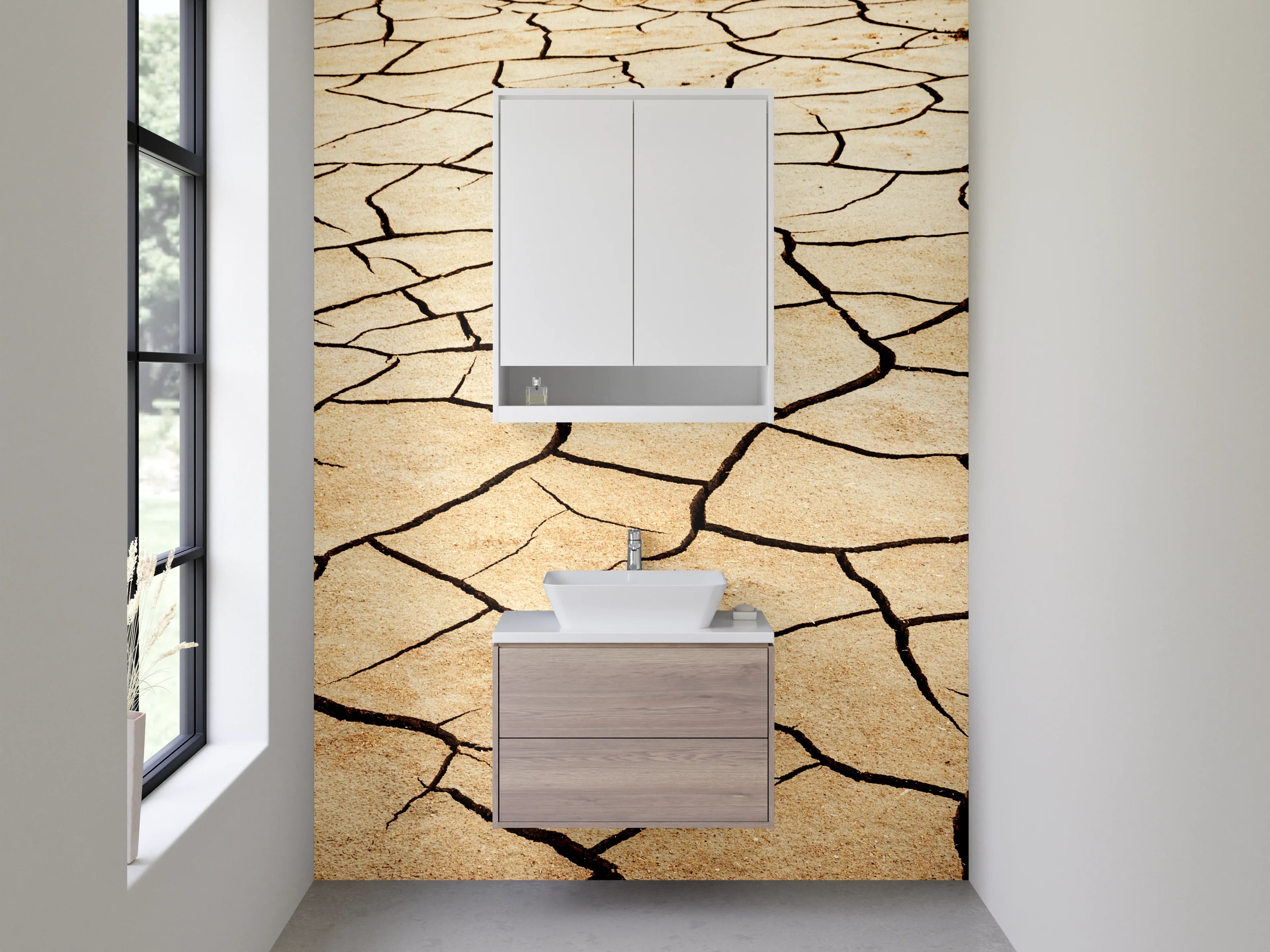 Waschbecken-Rückwand - Rissige Wüste Naturstruktur Beige Braun