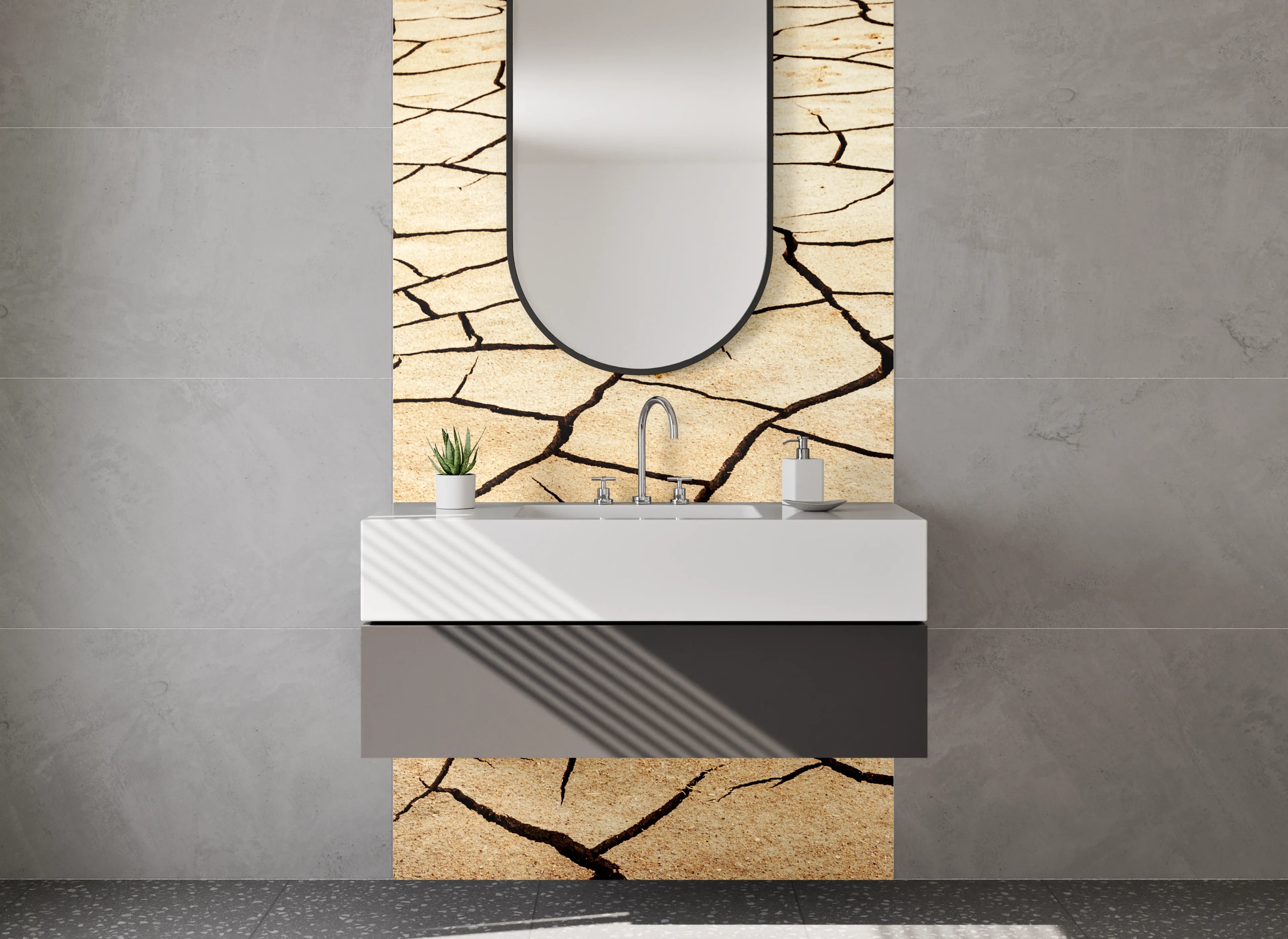 Waschbecken-Rückwand - Rissige Wüste Naturstruktur Beige Braun