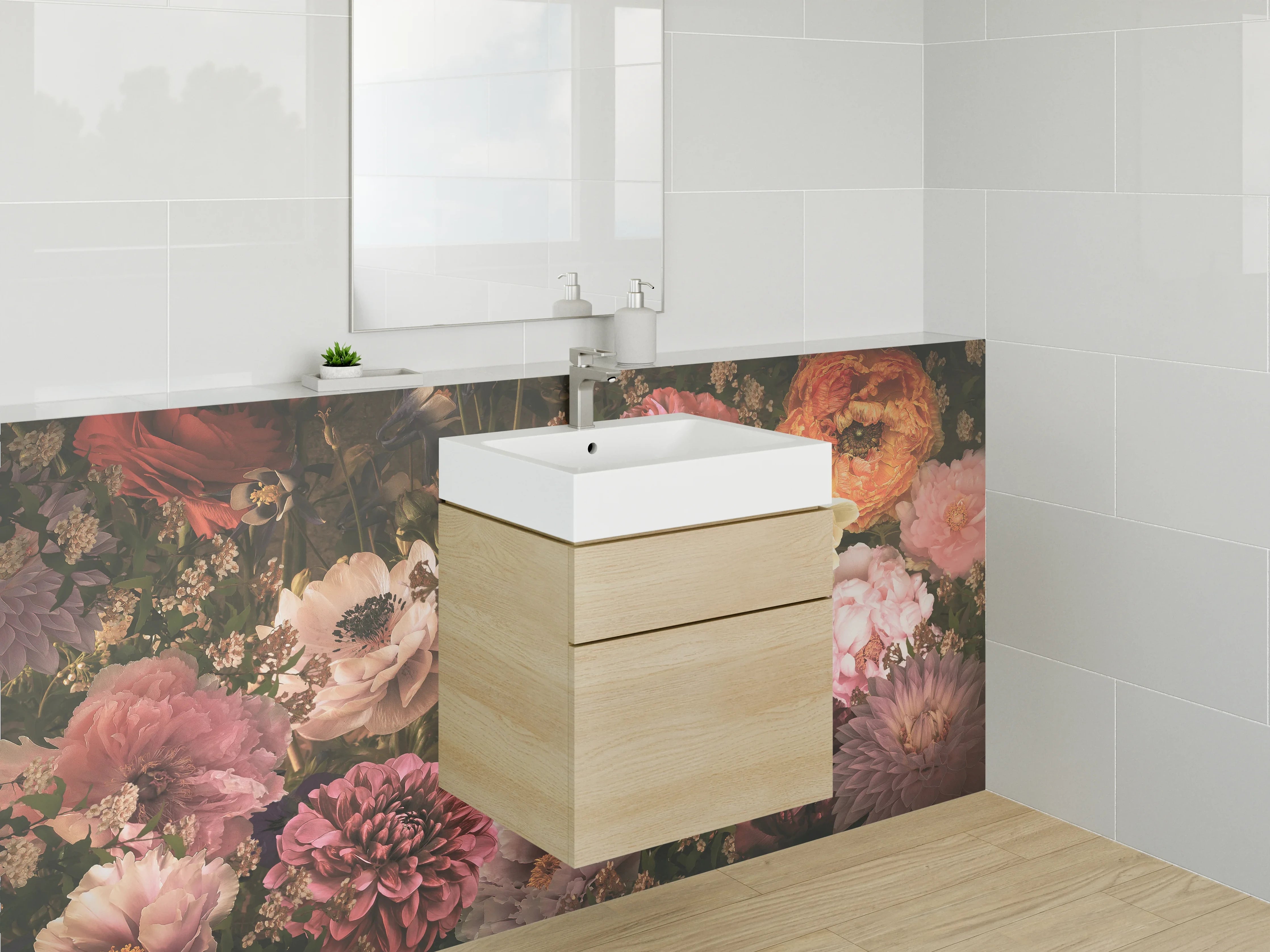 Waschbecken-Rückwand - Romantische Blumenpracht auf dunklem Grund