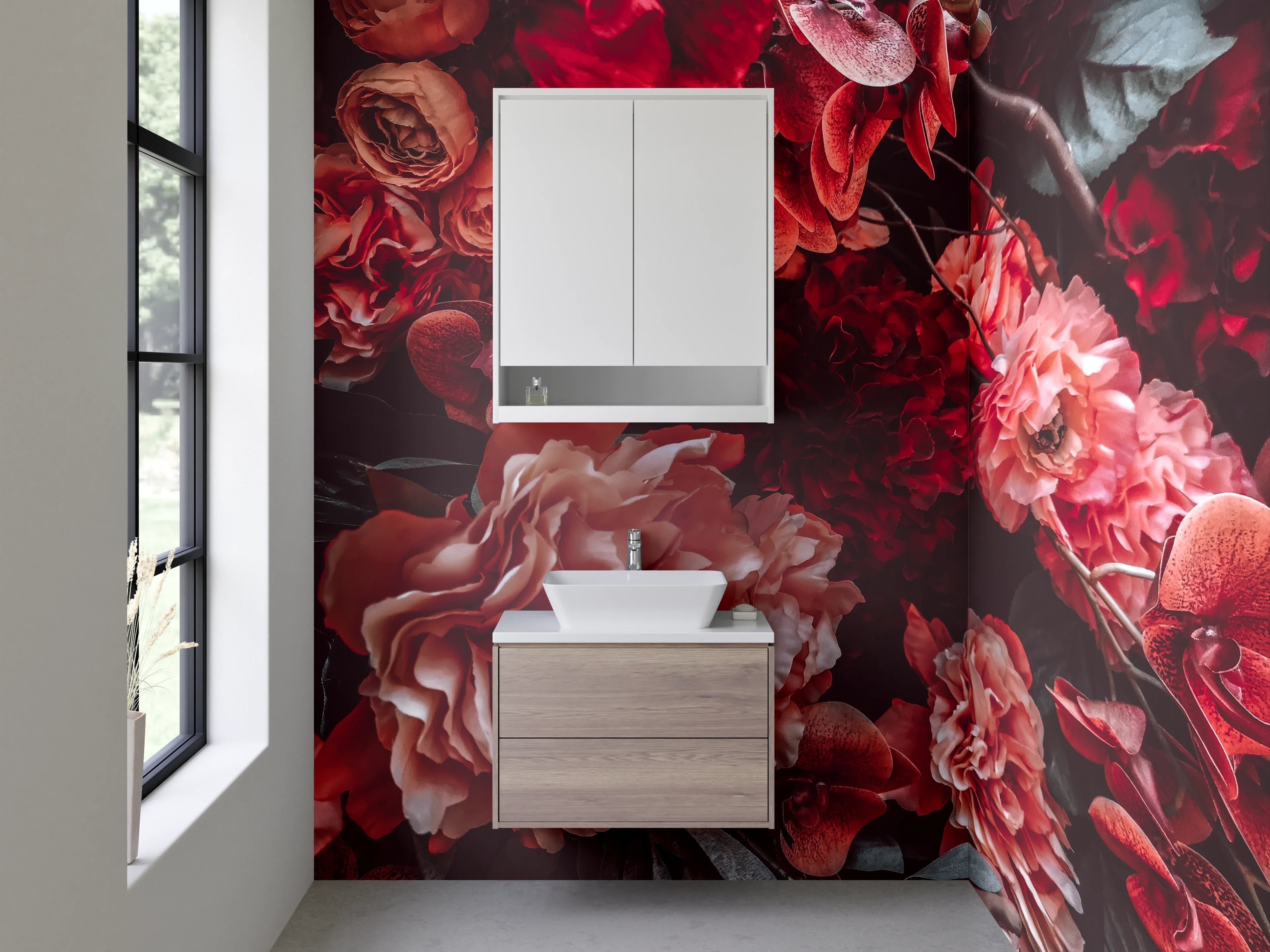 Waschbecken-Rückwand - Romantische Blumenpracht in Rosa und Rot