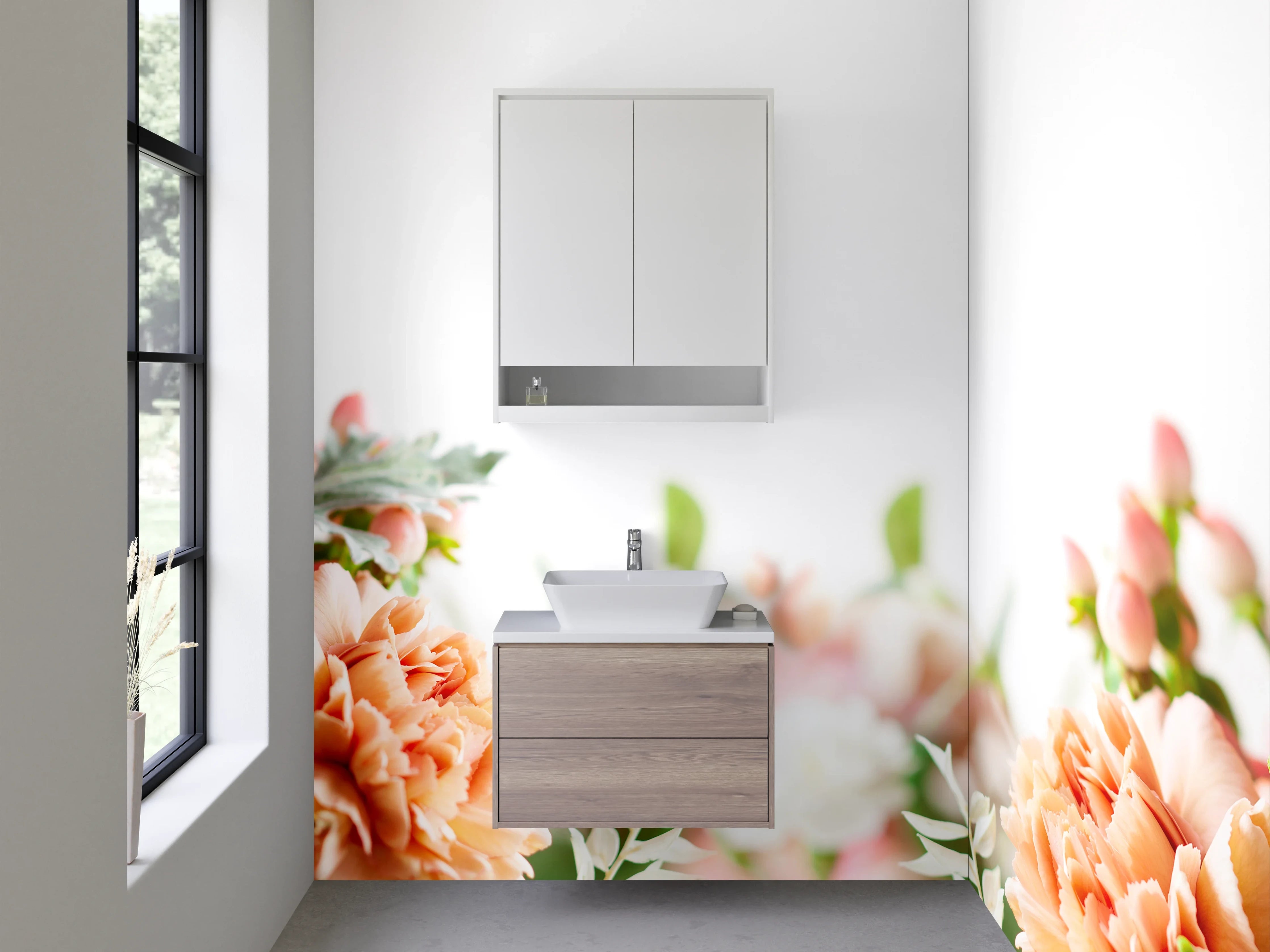 Waschbecken-Rückwand - Romantische Pfingstrosen Blumenpracht Kunstbild