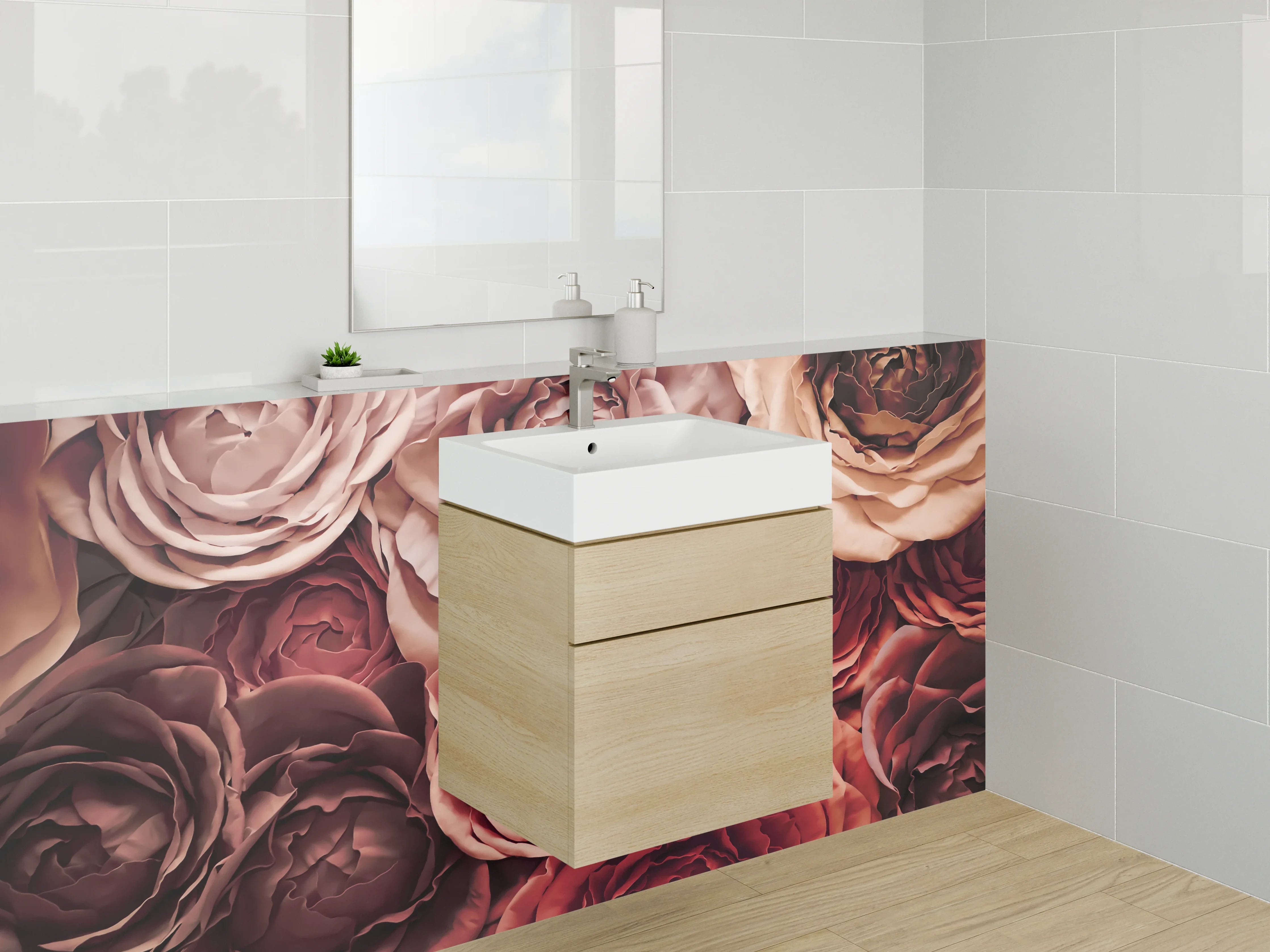 Waschbecken-Rückwand - Romantische Rosen Blütenmeer Fotokunst