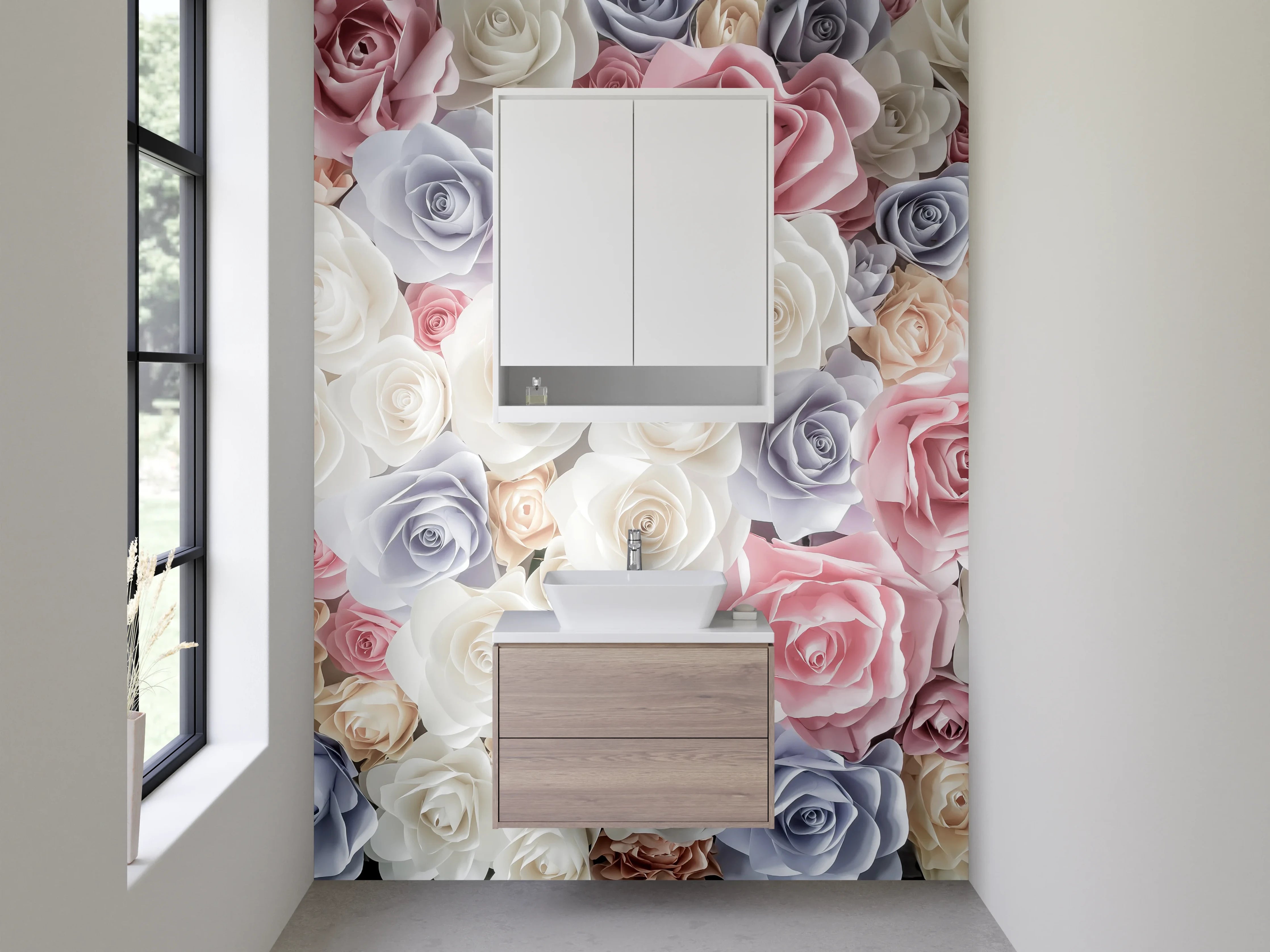 Waschbecken-Rückwand - Romantische Rosen Wanddeko Pastell