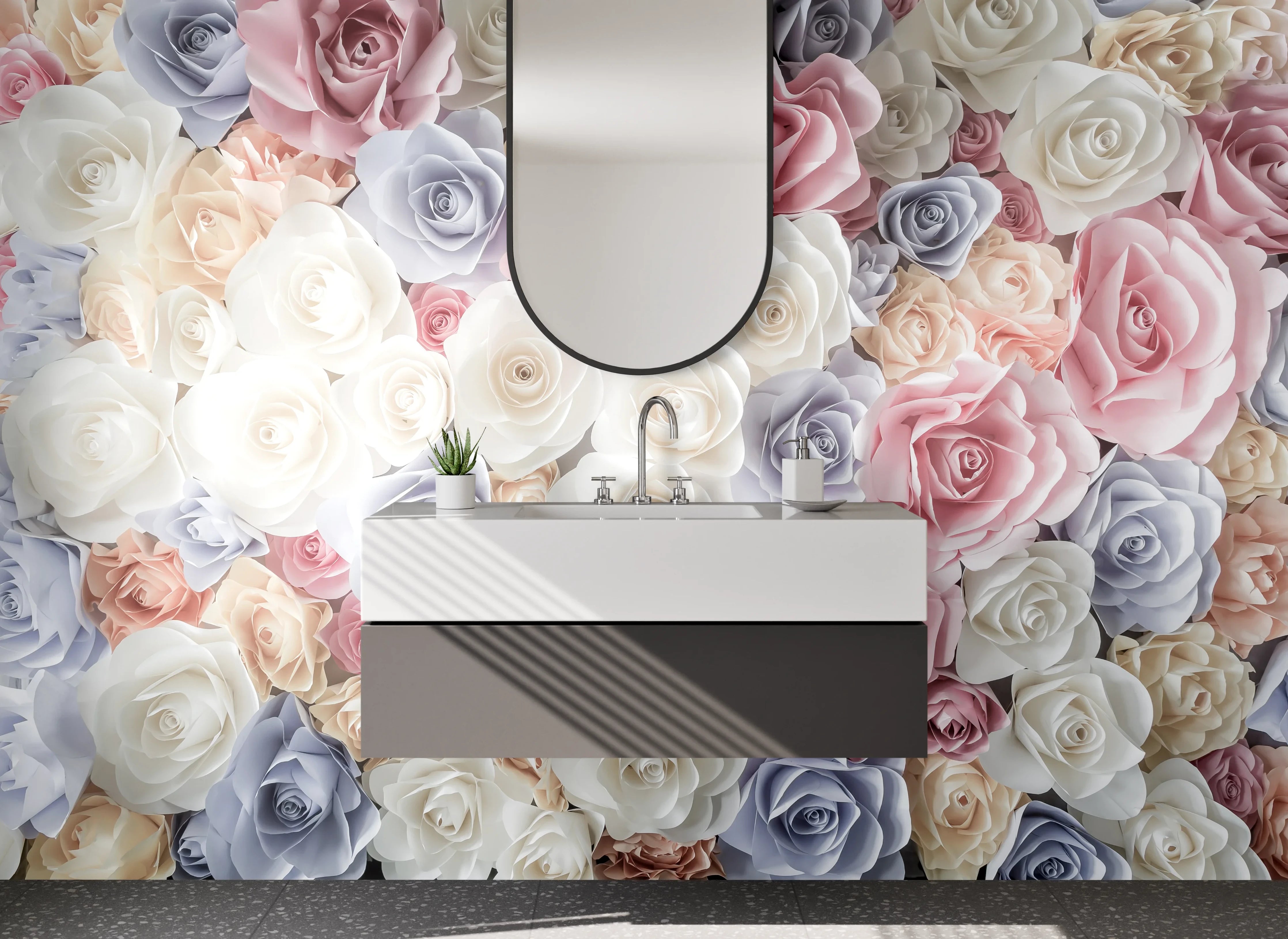 Waschbecken-Rückwand - Romantische Rosen Wanddeko Pastell