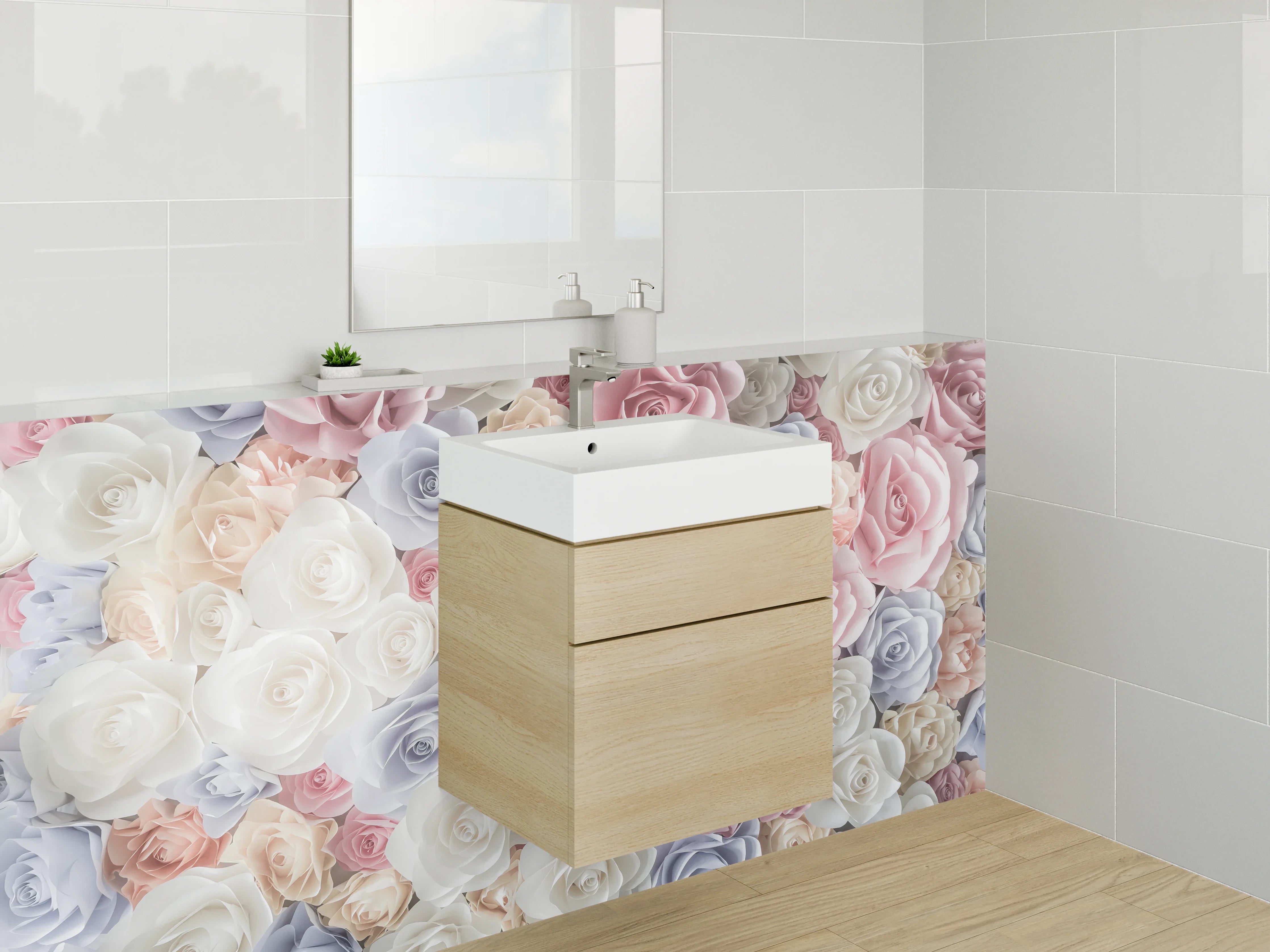 Waschbecken-Rückwand - Romantische Rosen Wanddeko Pastell