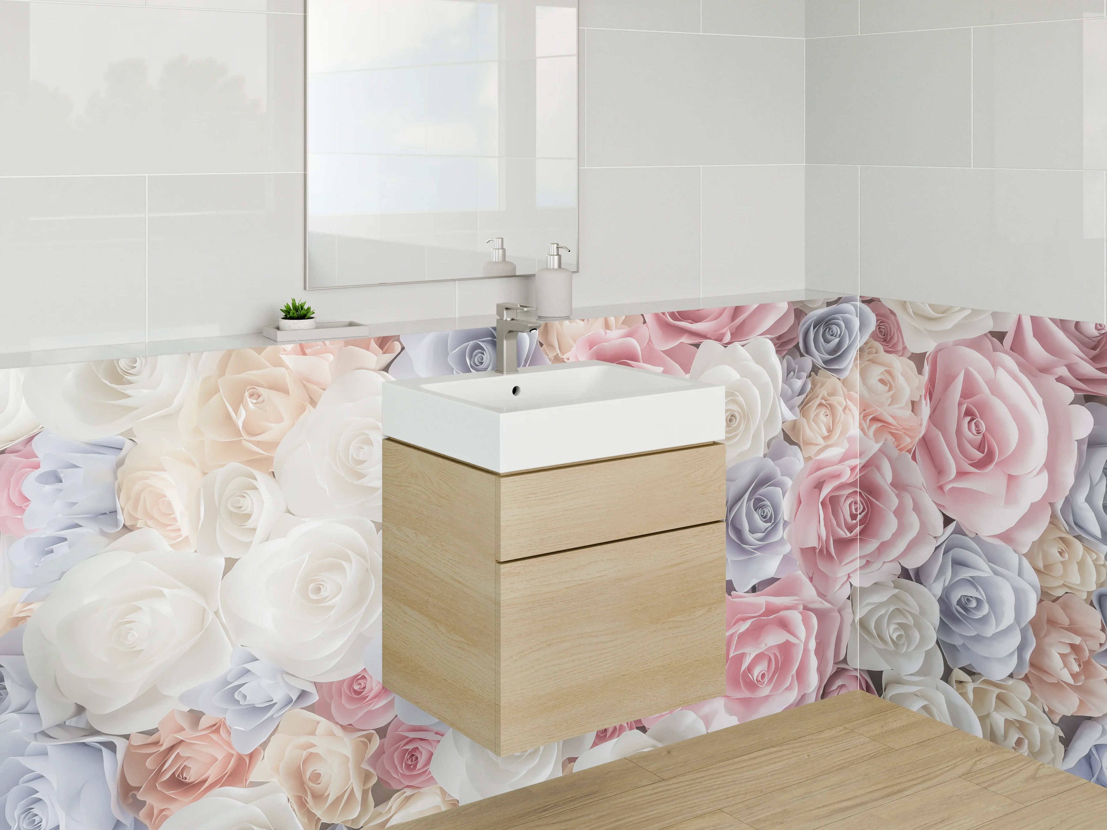 Waschbecken-Rückwand - Romantische Rosen Wanddeko Pastell