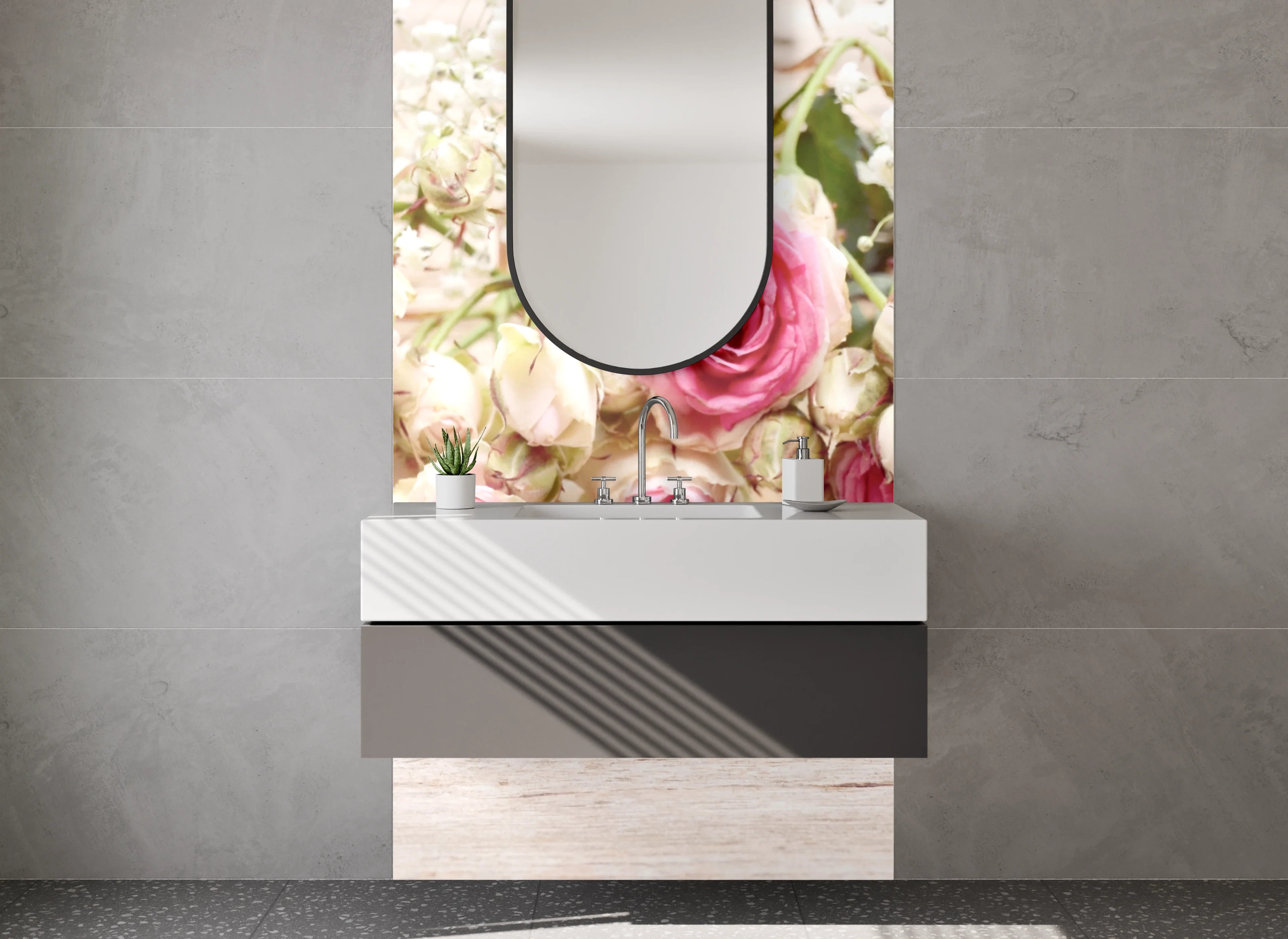 Waschbecken-Rückwand - Romantische Rosen und Herz Deko