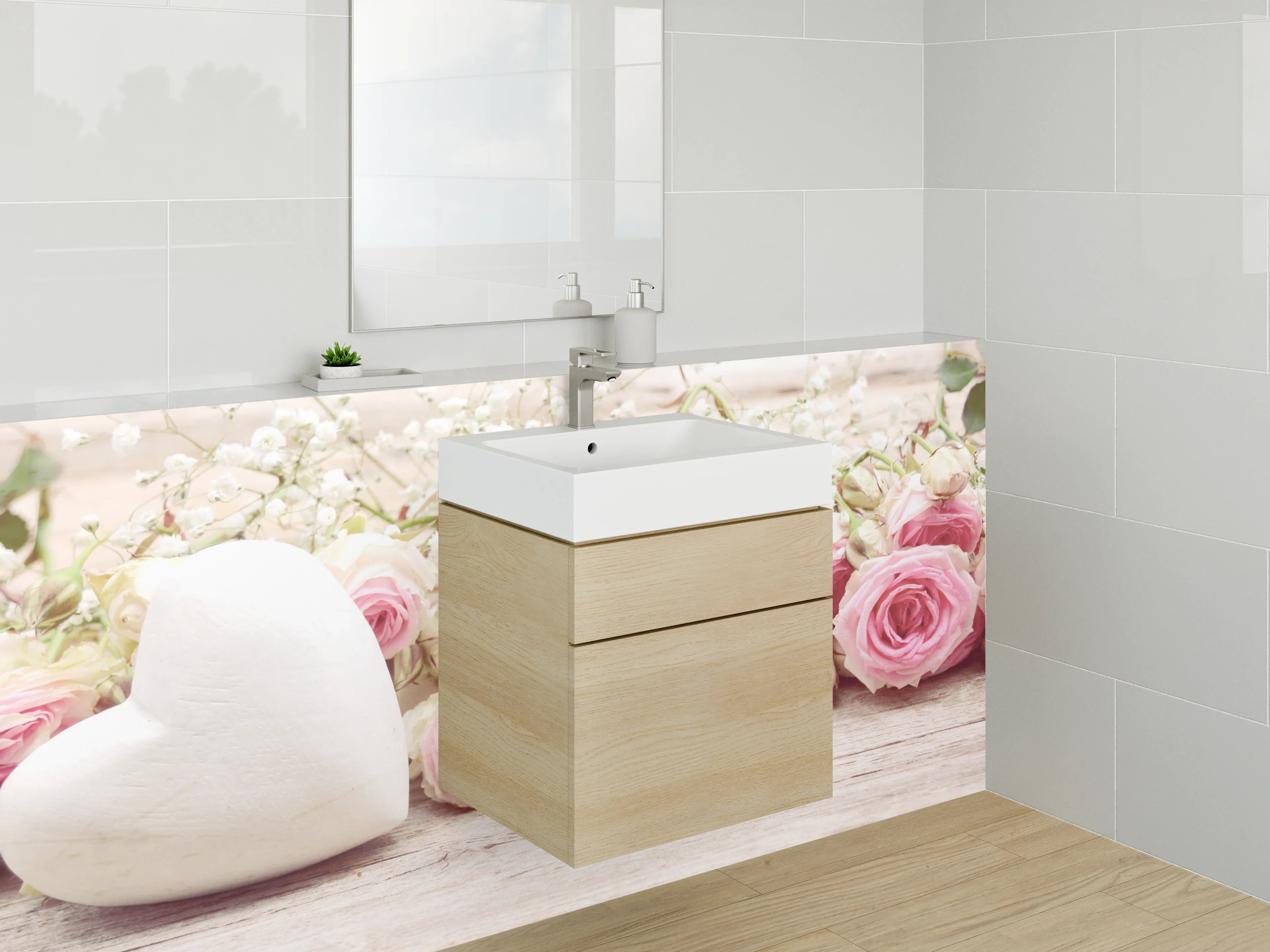 Waschbecken-Rückwand - Romantische Rosen und Herz Deko
