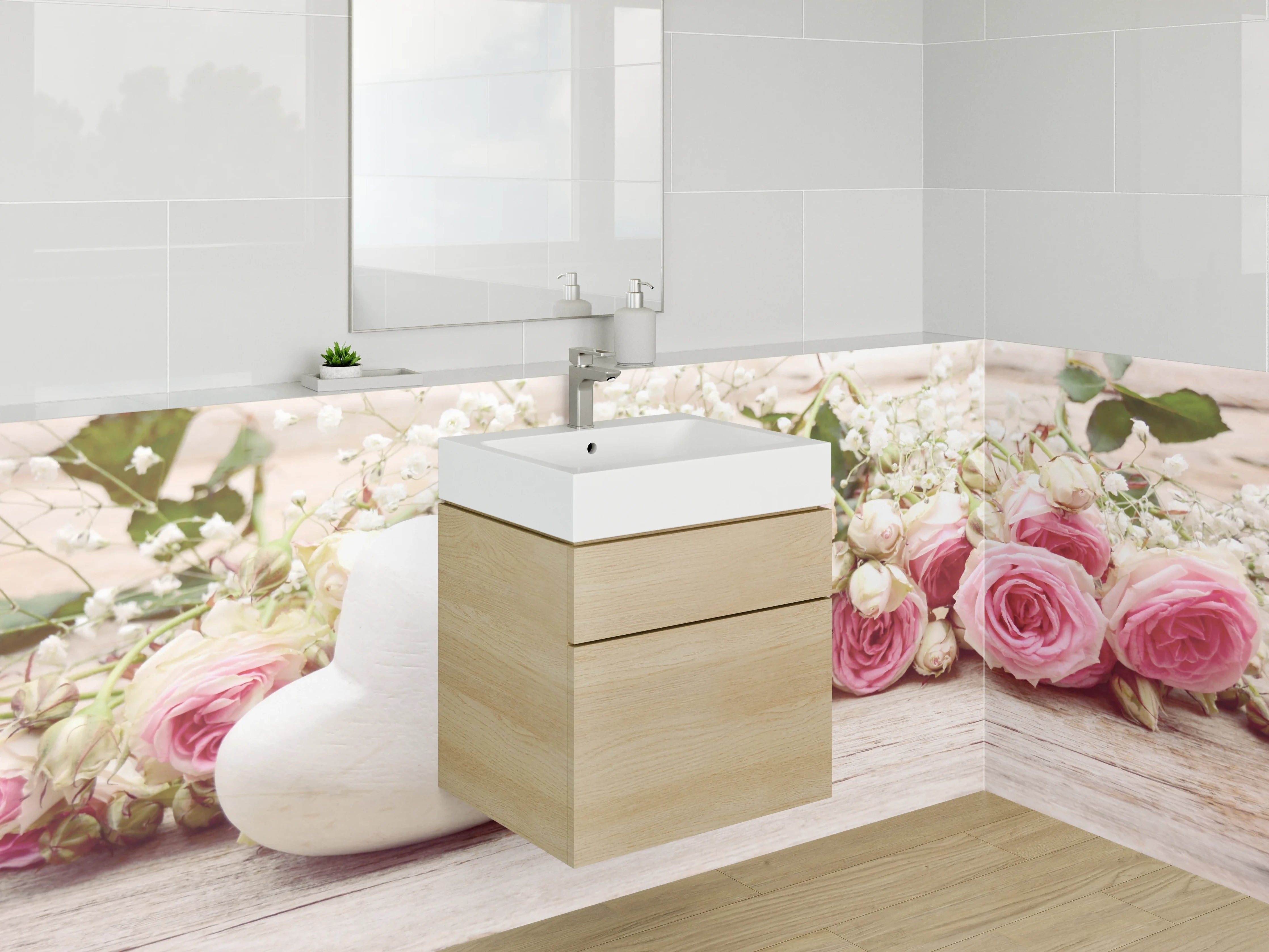 Waschbecken-Rückwand - Romantische Rosen und Herz Deko