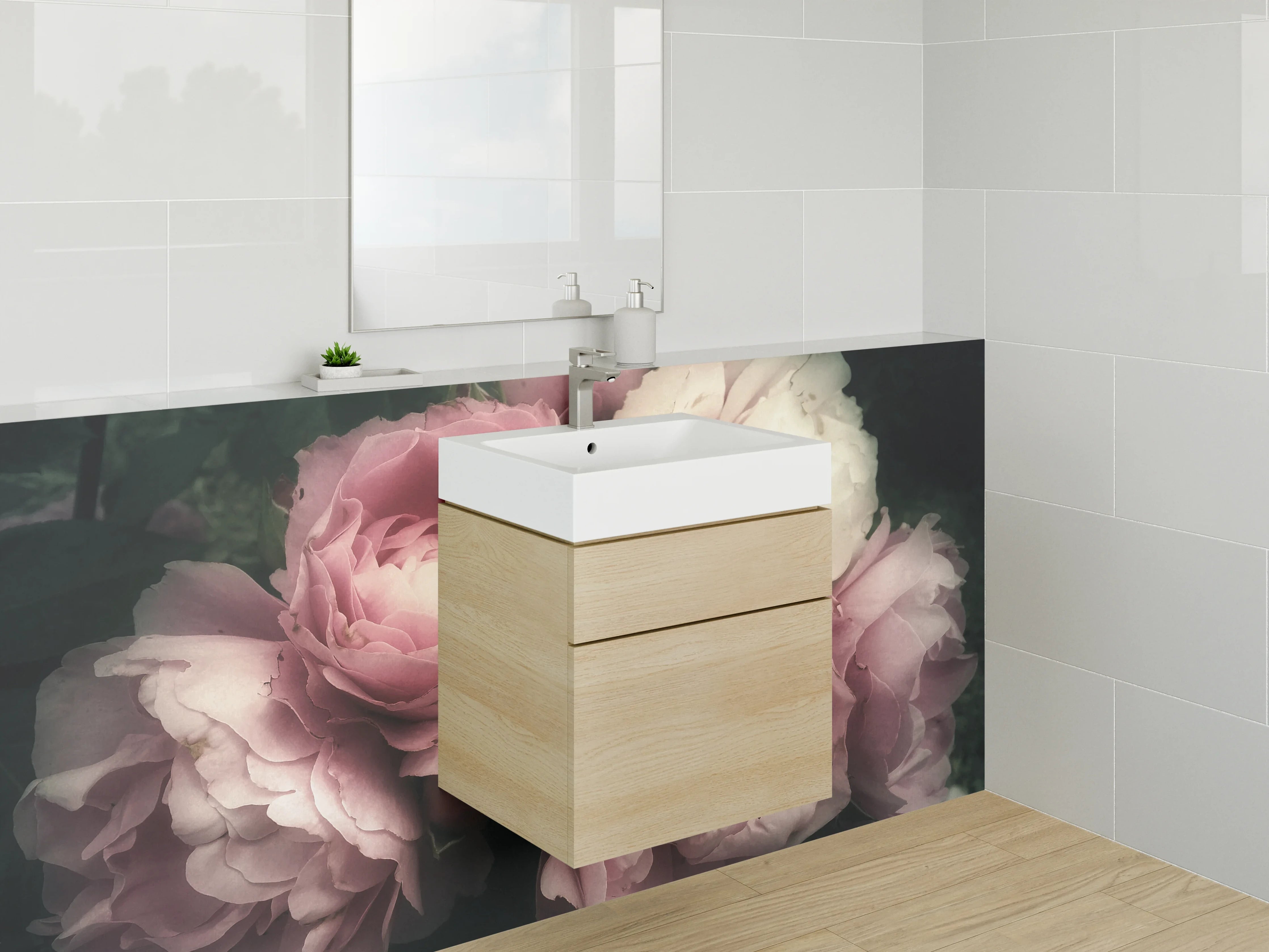 Waschbecken-Rückwand - Romantische Rosenblüten in zartem Rosa