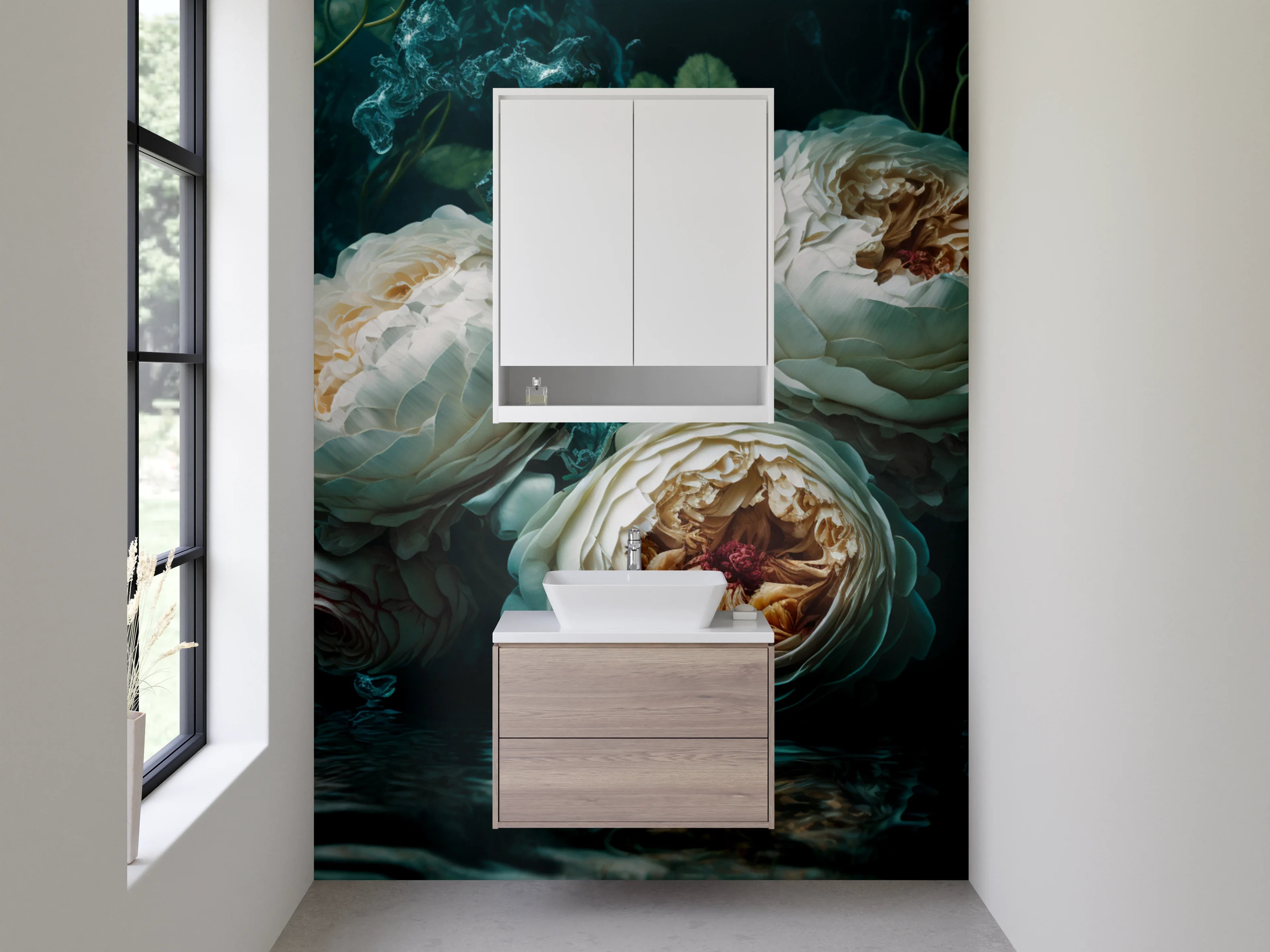 Waschbecken-Rückwand - Romantische weiße Pfingstrosen Stillleben