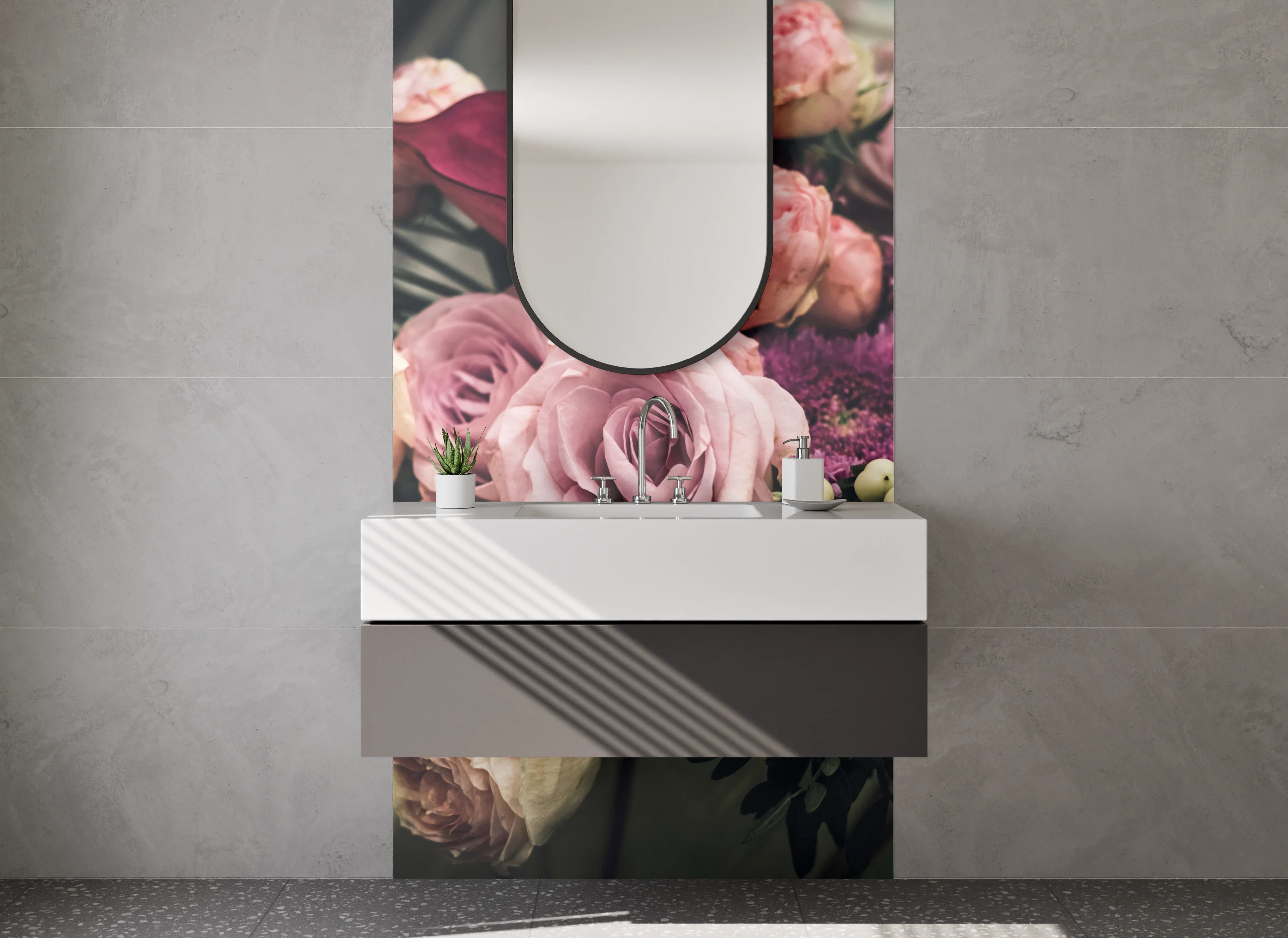 Waschbecken-Rückwand - Romantischer Blumenstrauß in Rosa und Lila