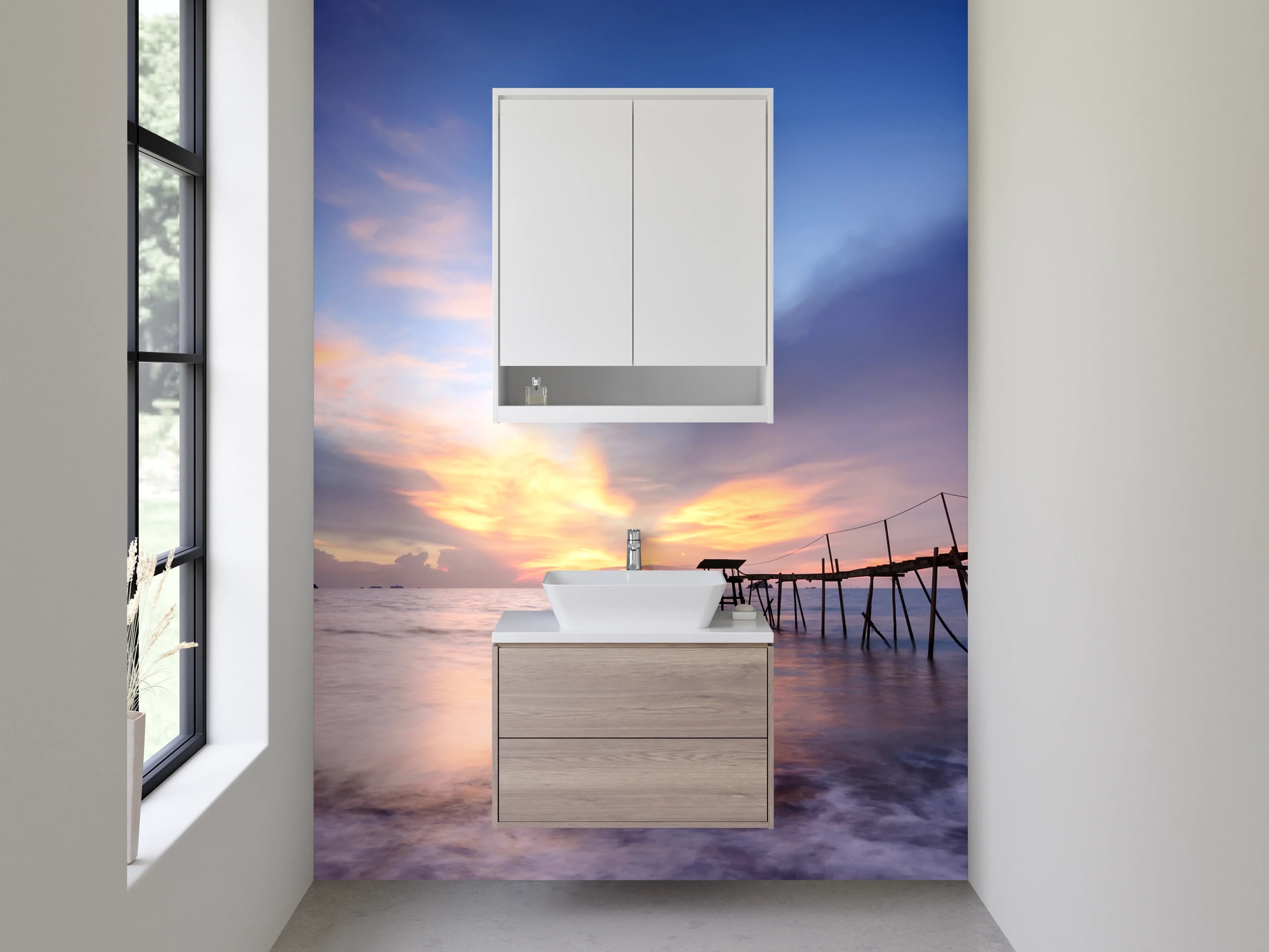Waschbecken-Rückwand - Romantischer Steg Sonnenuntergang Meer