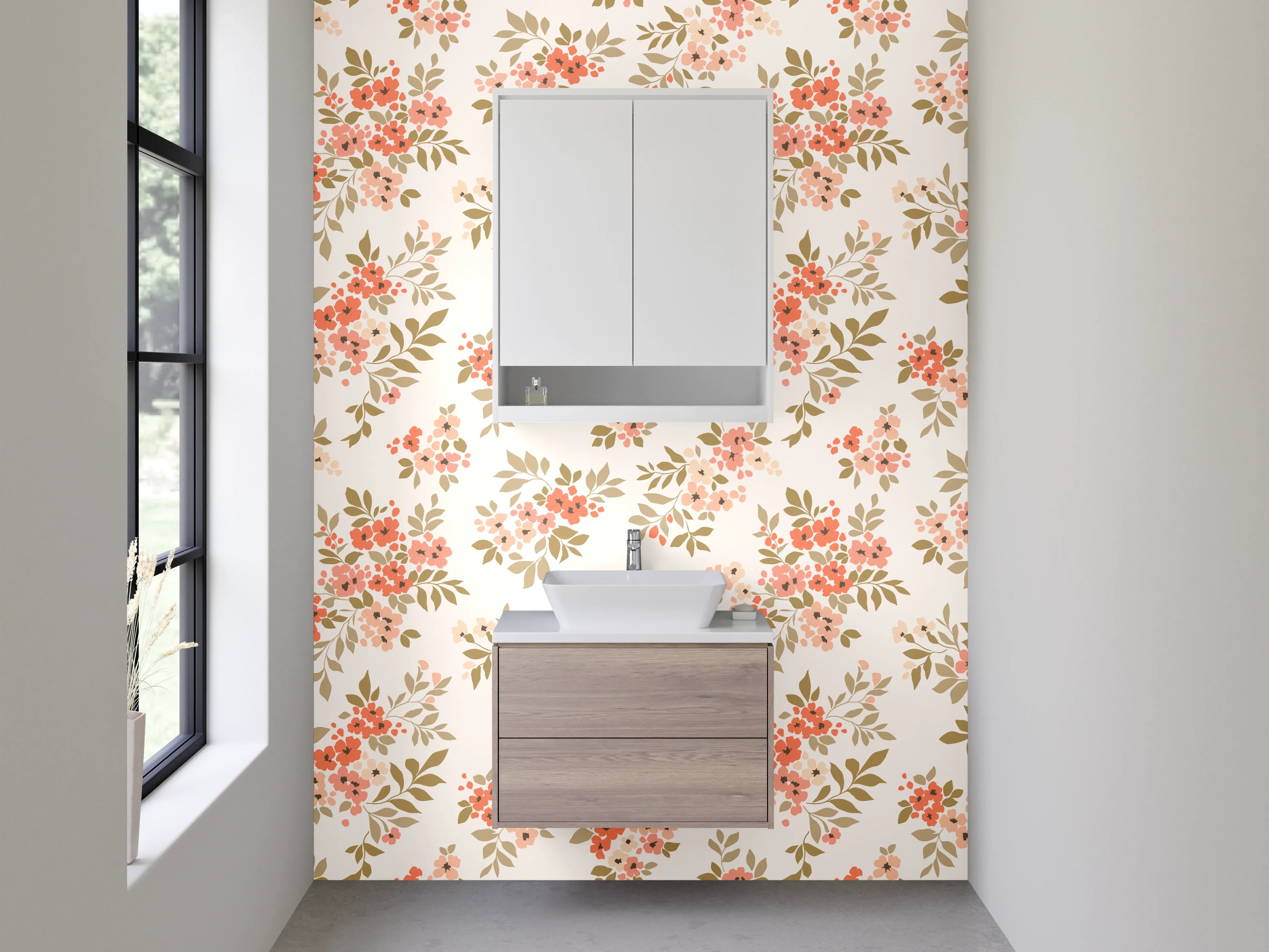 Waschbecken-Rückwand - Romantisches Blümchenmuster Beige Rosa