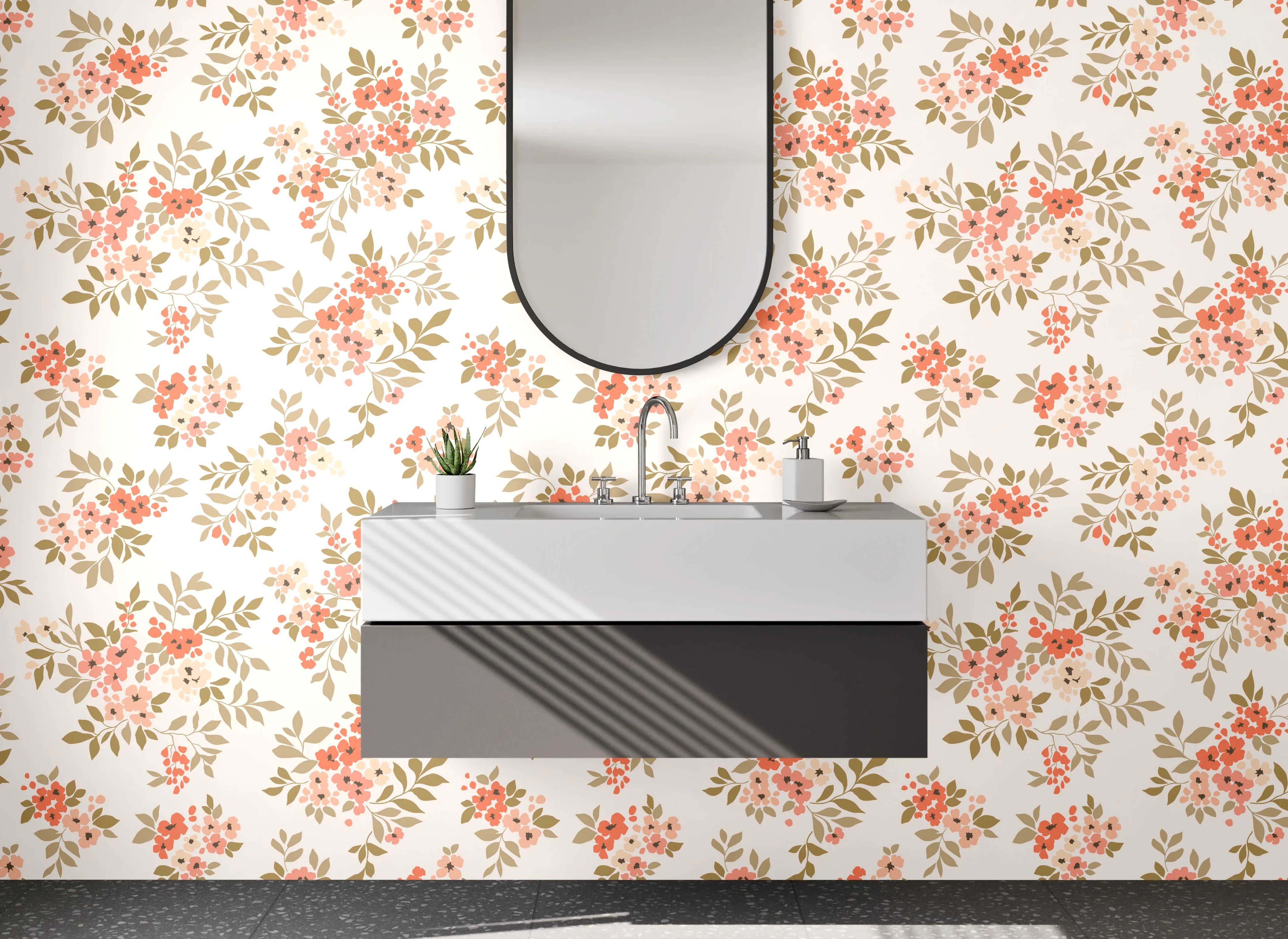 Waschbecken-Rückwand - Romantisches Blümchenmuster Beige Rosa