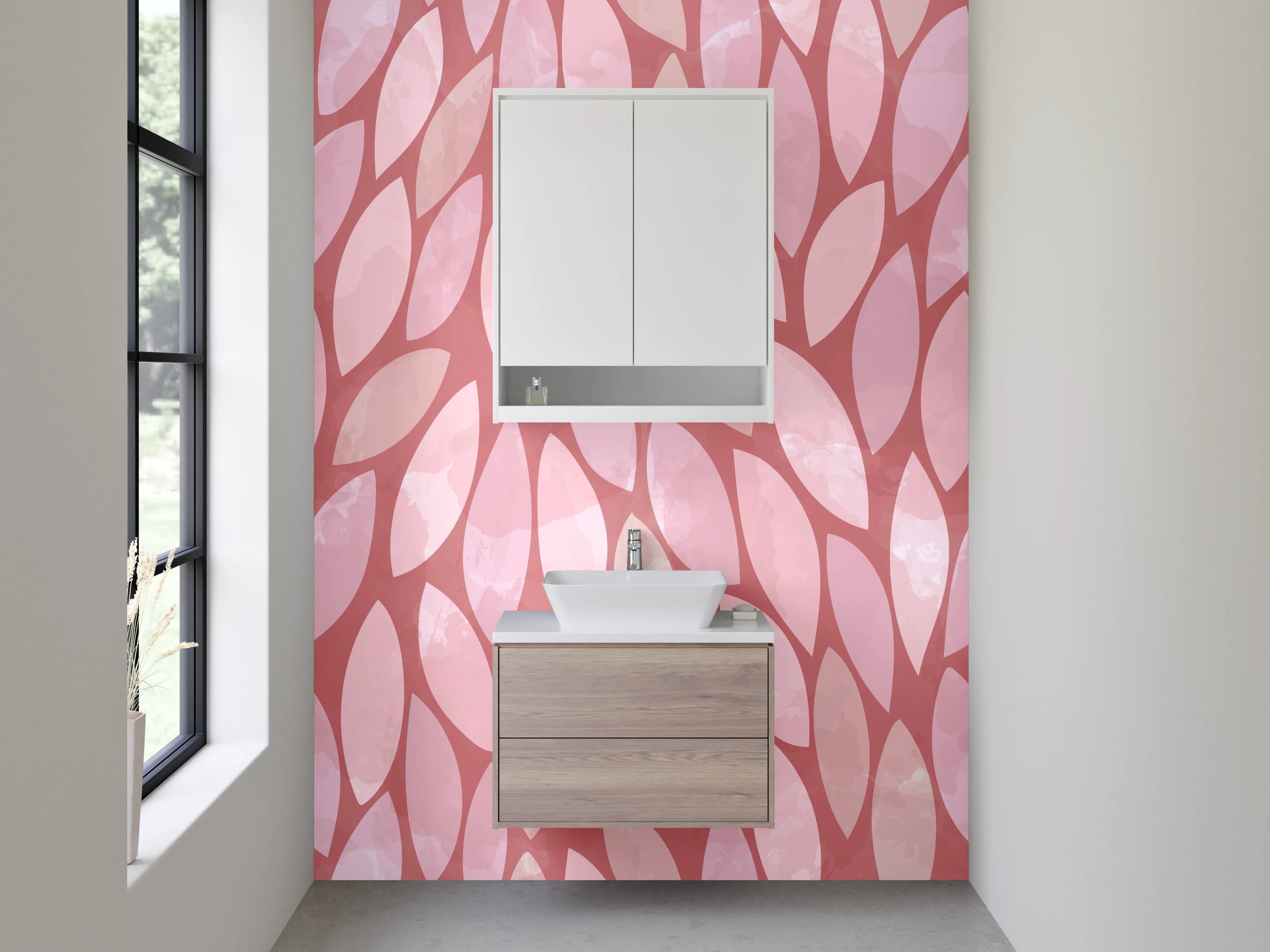 Waschbecken-Rückwand - Rosa Blätter Muster in zarten Tönen