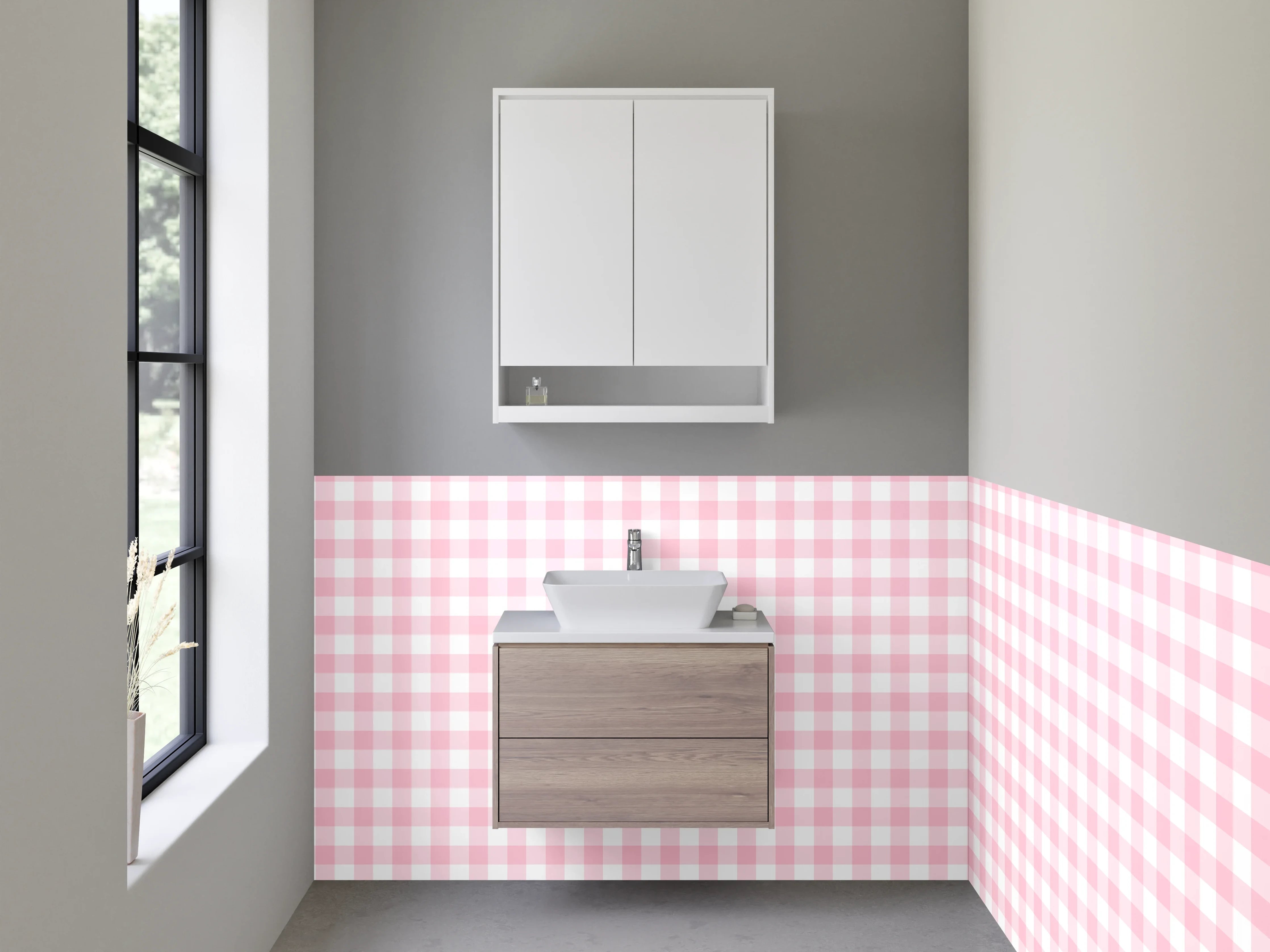 Waschbecken-Rückwand - Rosa Karo Vichy Muster