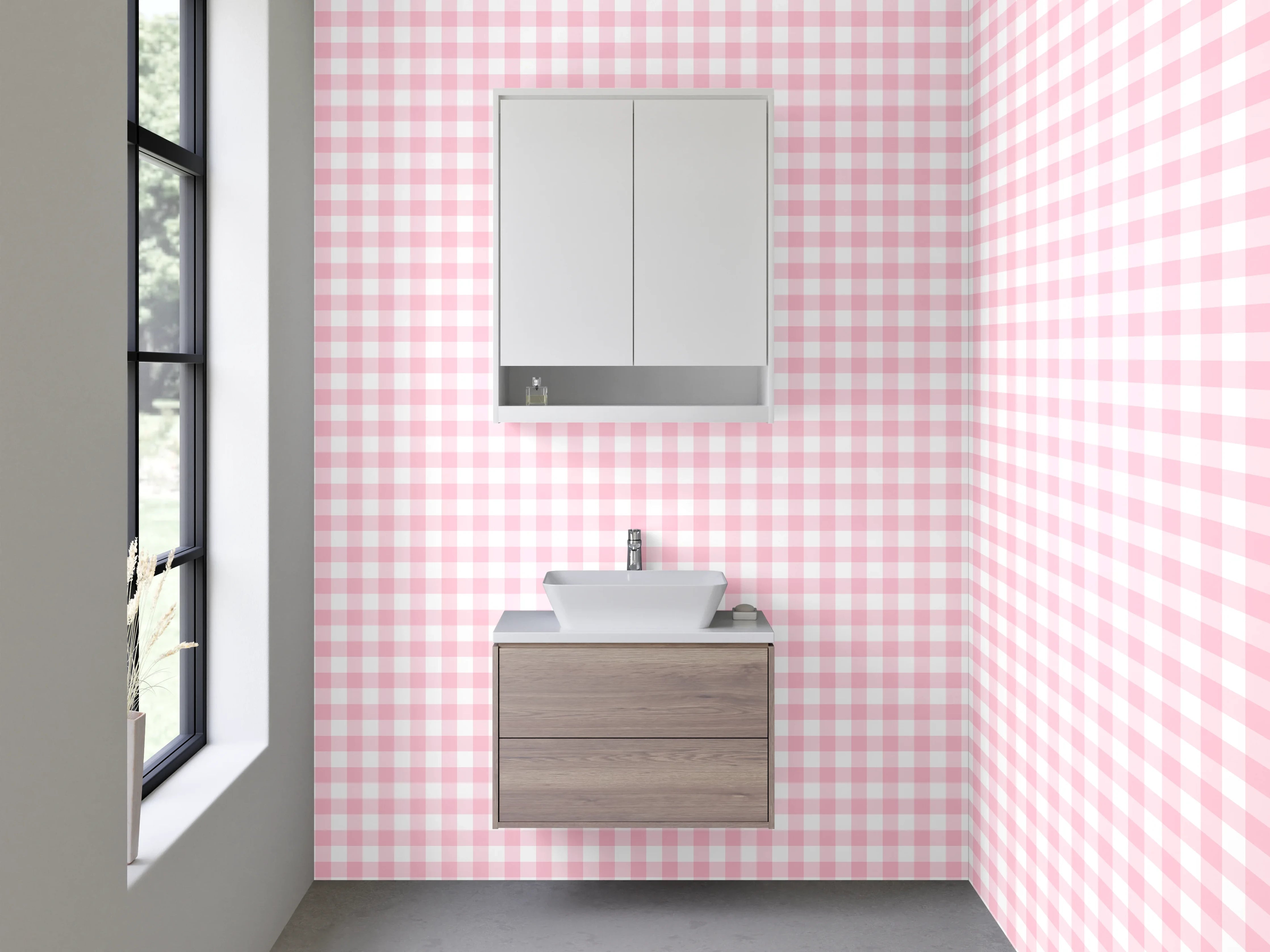 Waschbecken-Rückwand - Rosa Karo Vichy Muster