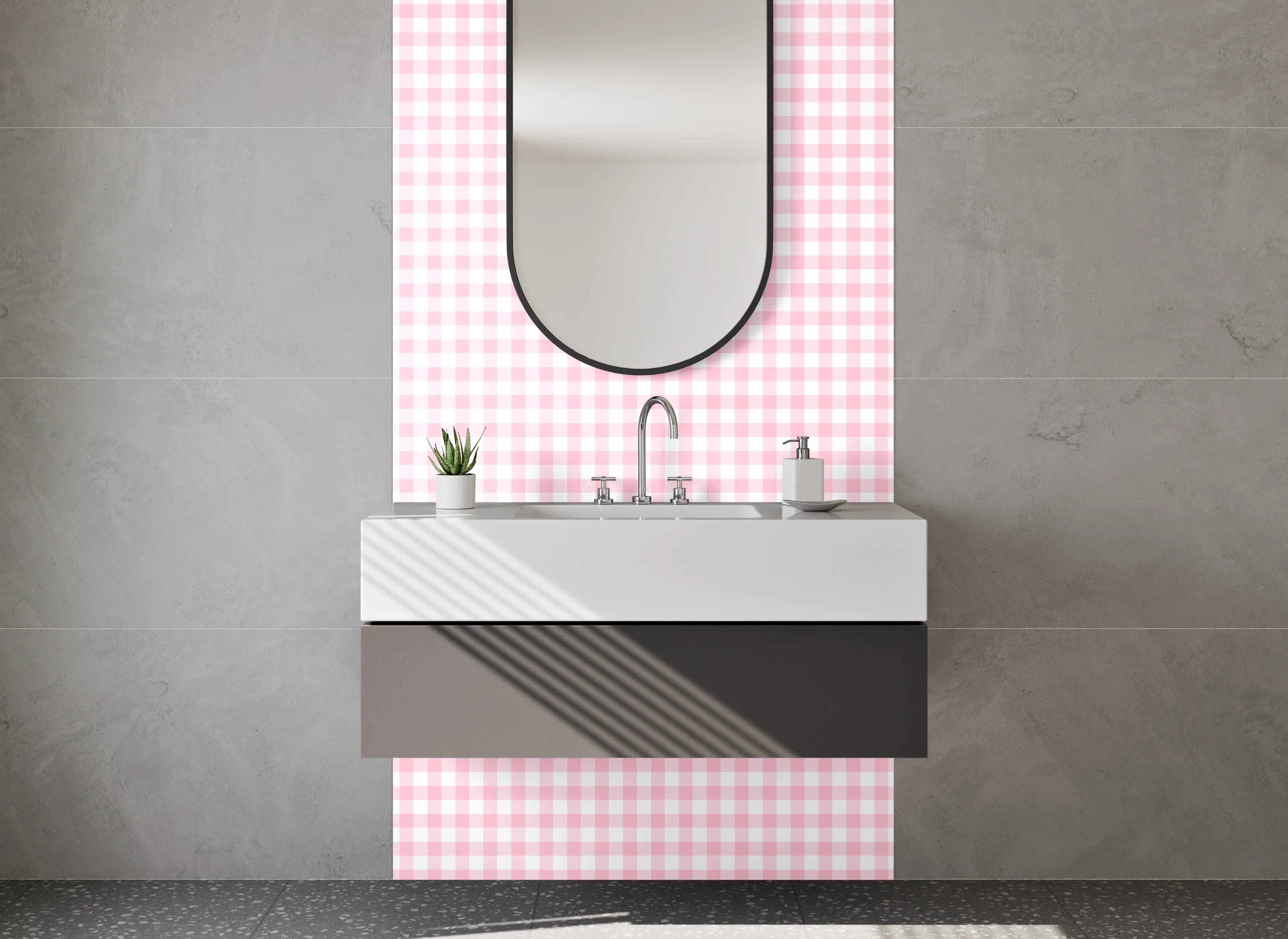 Waschbecken-Rückwand - Rosa Karo Vichy Muster