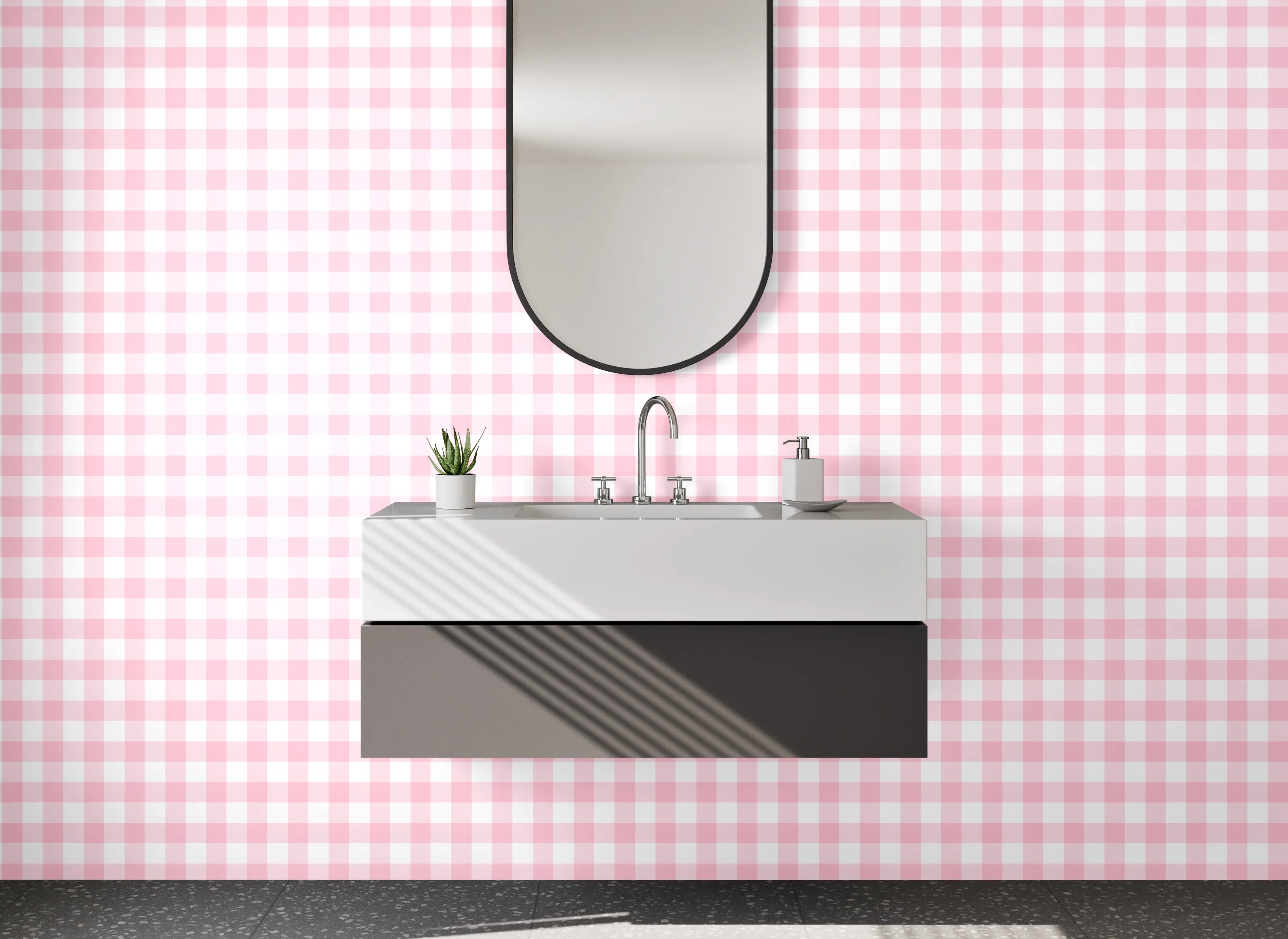 Waschbecken-Rückwand - Rosa Karo Vichy Muster