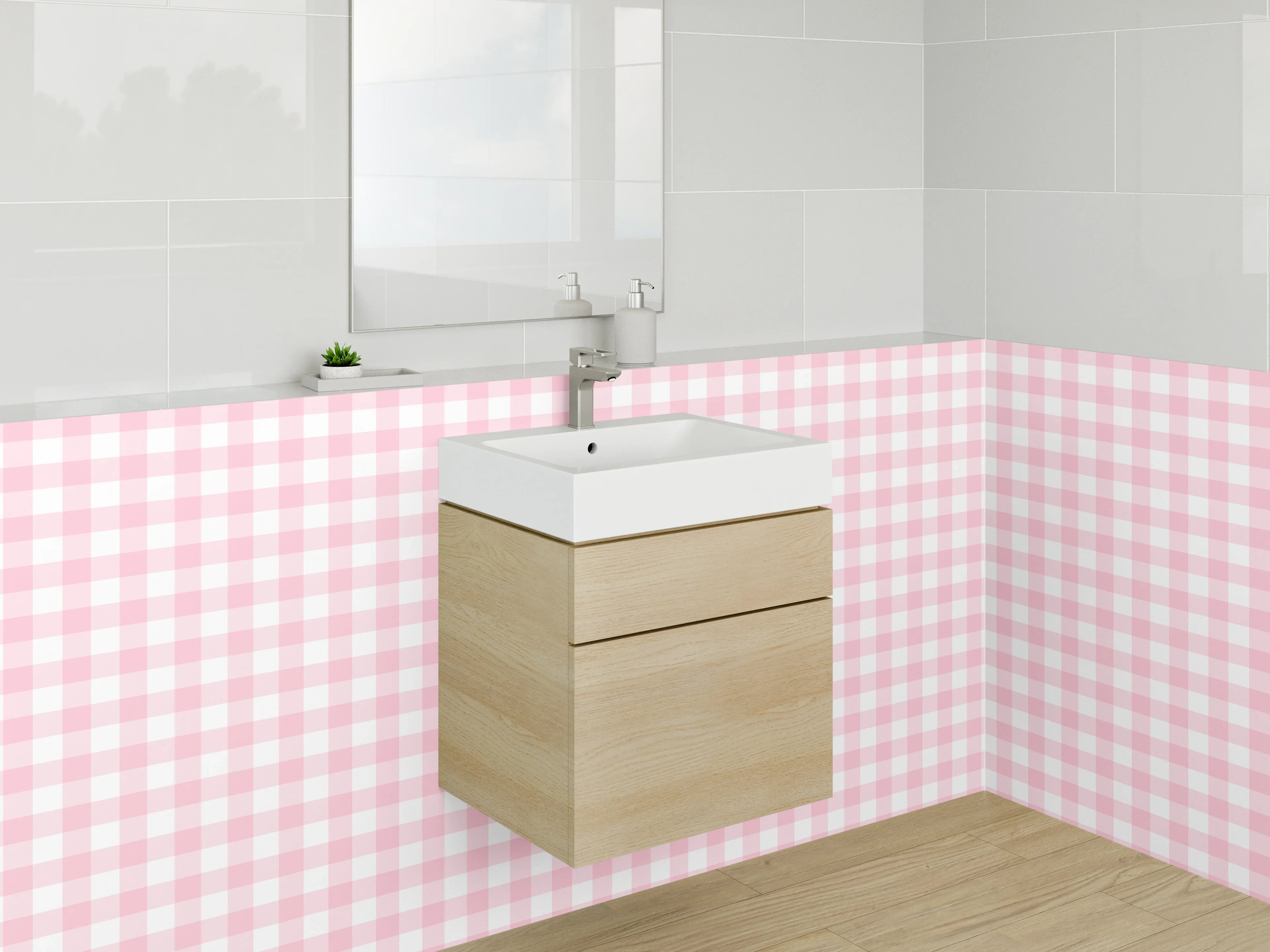 Waschbecken-Rückwand - Rosa Karo Vichy Muster