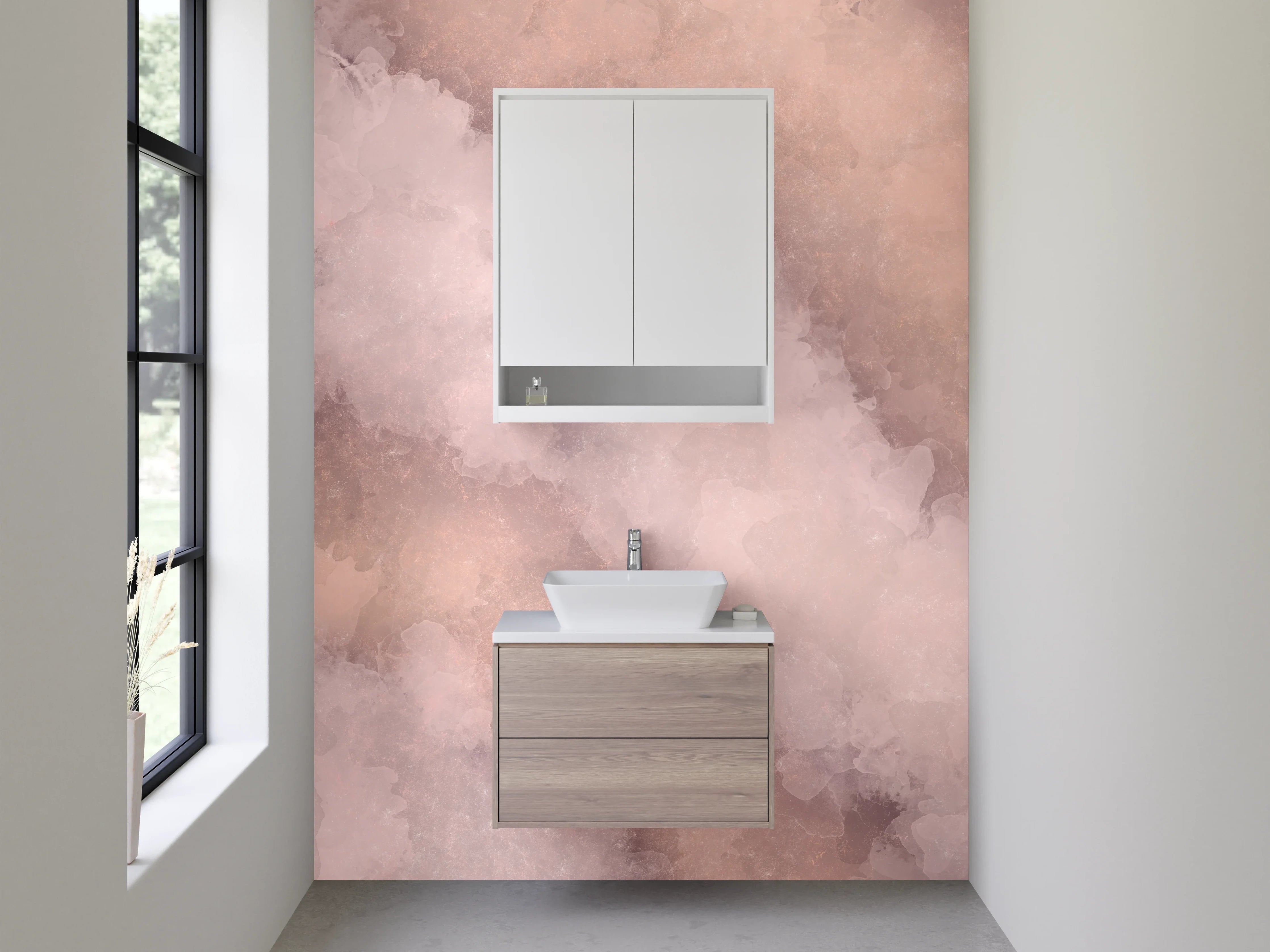 Waschbecken-Rückwand - Rosa Marmor Aquarell Look