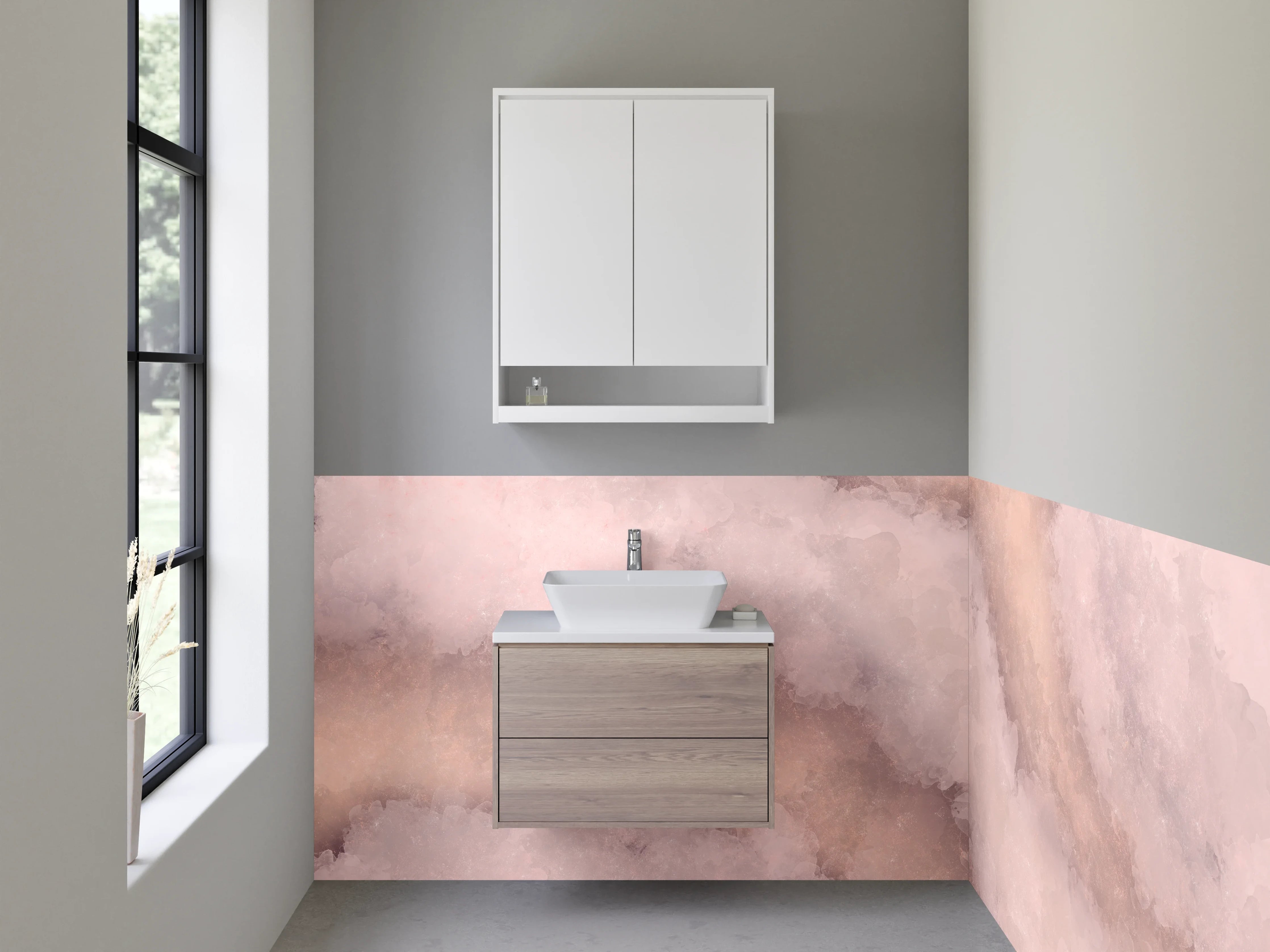 Waschbecken-Rückwand - Rosa Marmor Aquarell Look