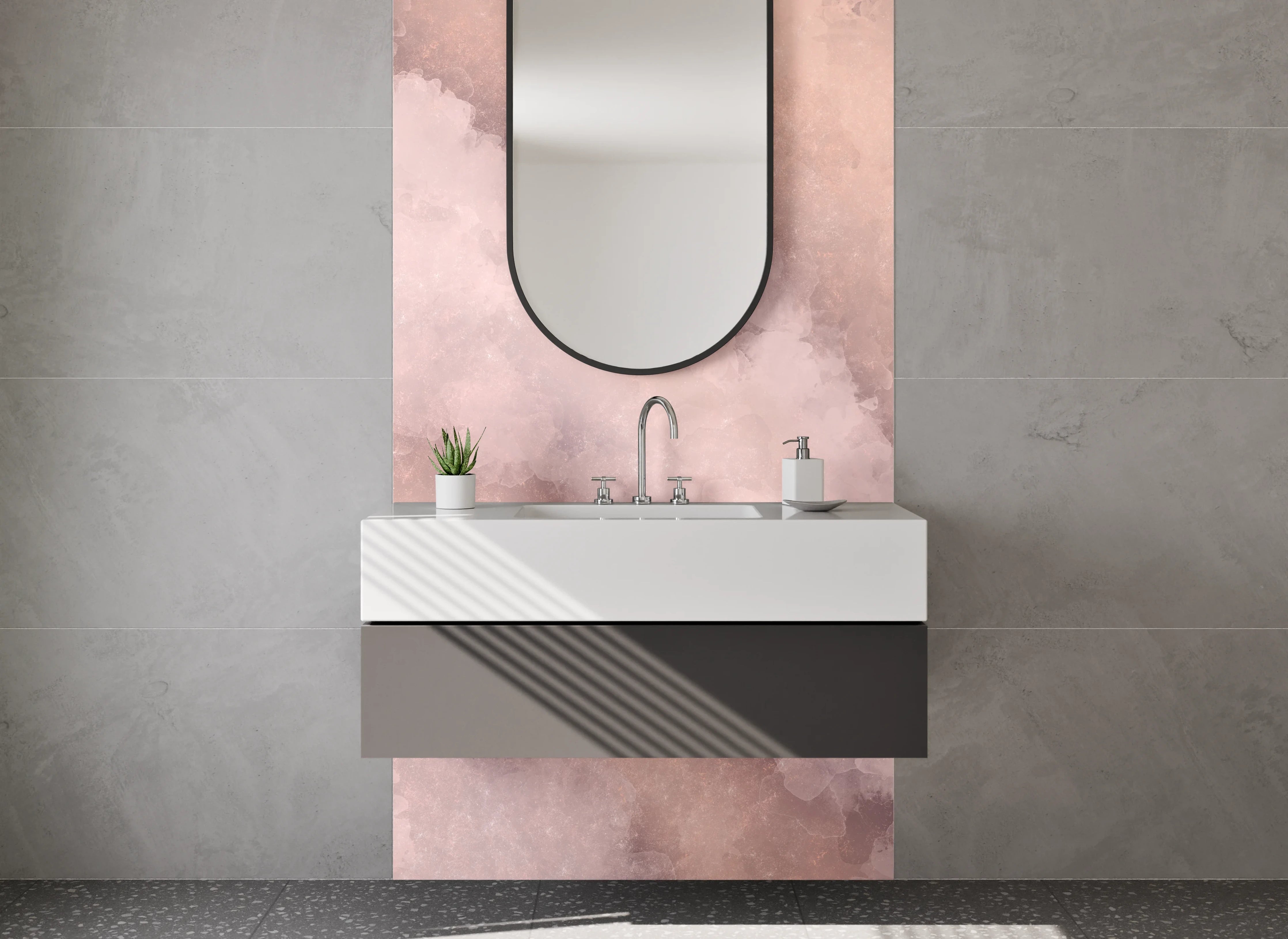 Waschbecken-Rückwand - Rosa Marmor Aquarell Look