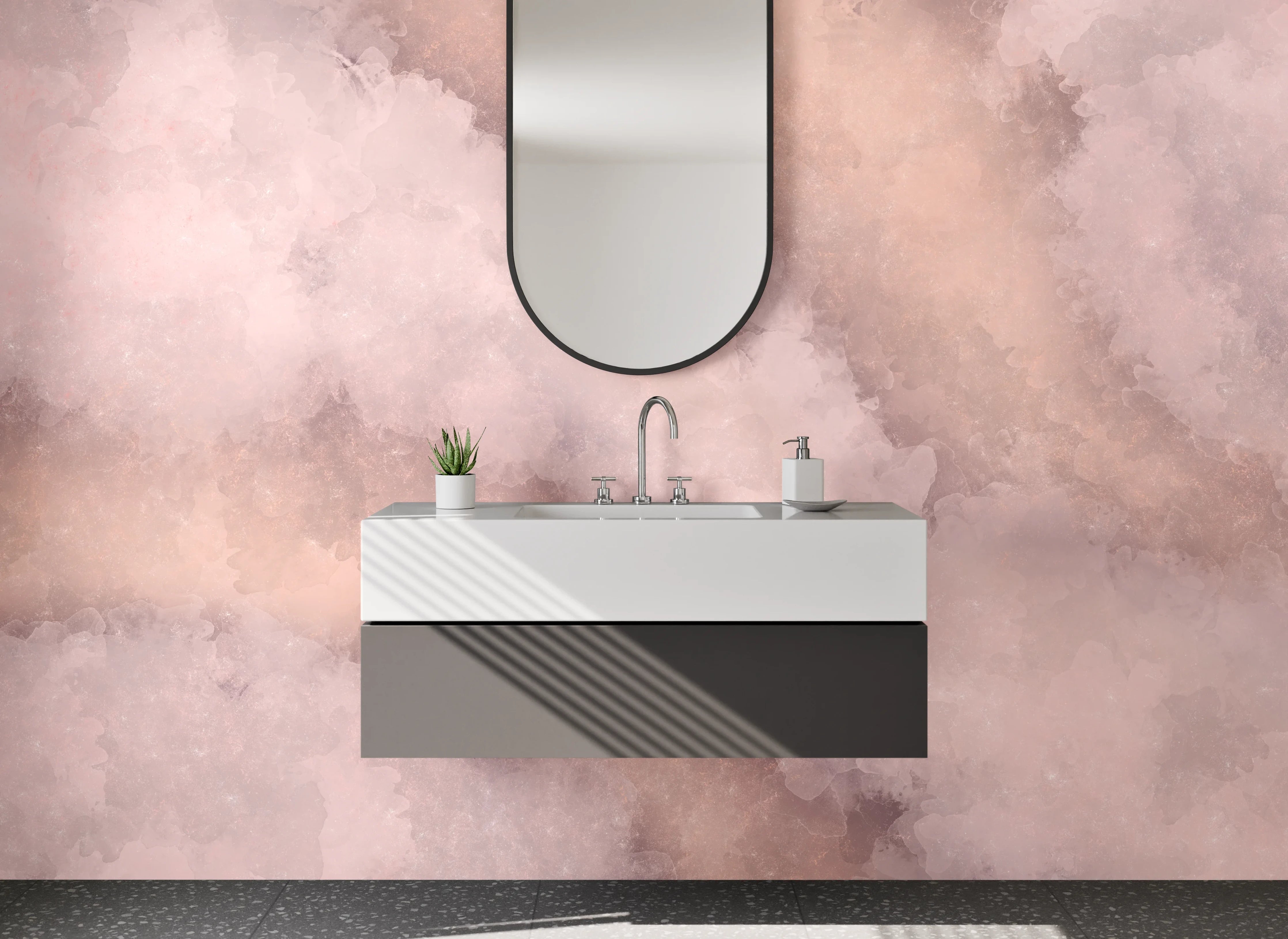 Waschbecken-Rückwand - Rosa Marmor Aquarell Look