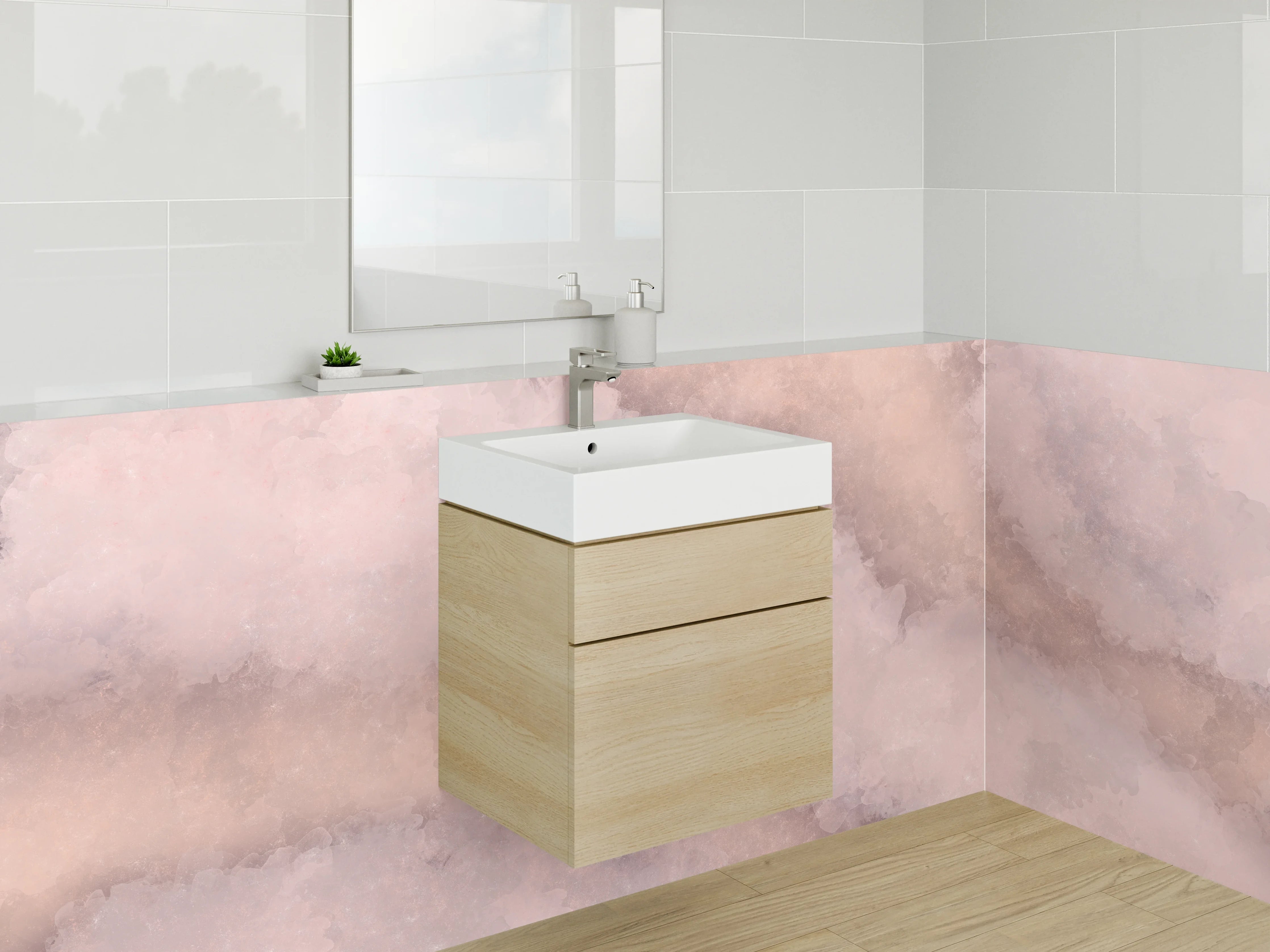 Waschbecken-Rückwand - Rosa Marmor Aquarell Look