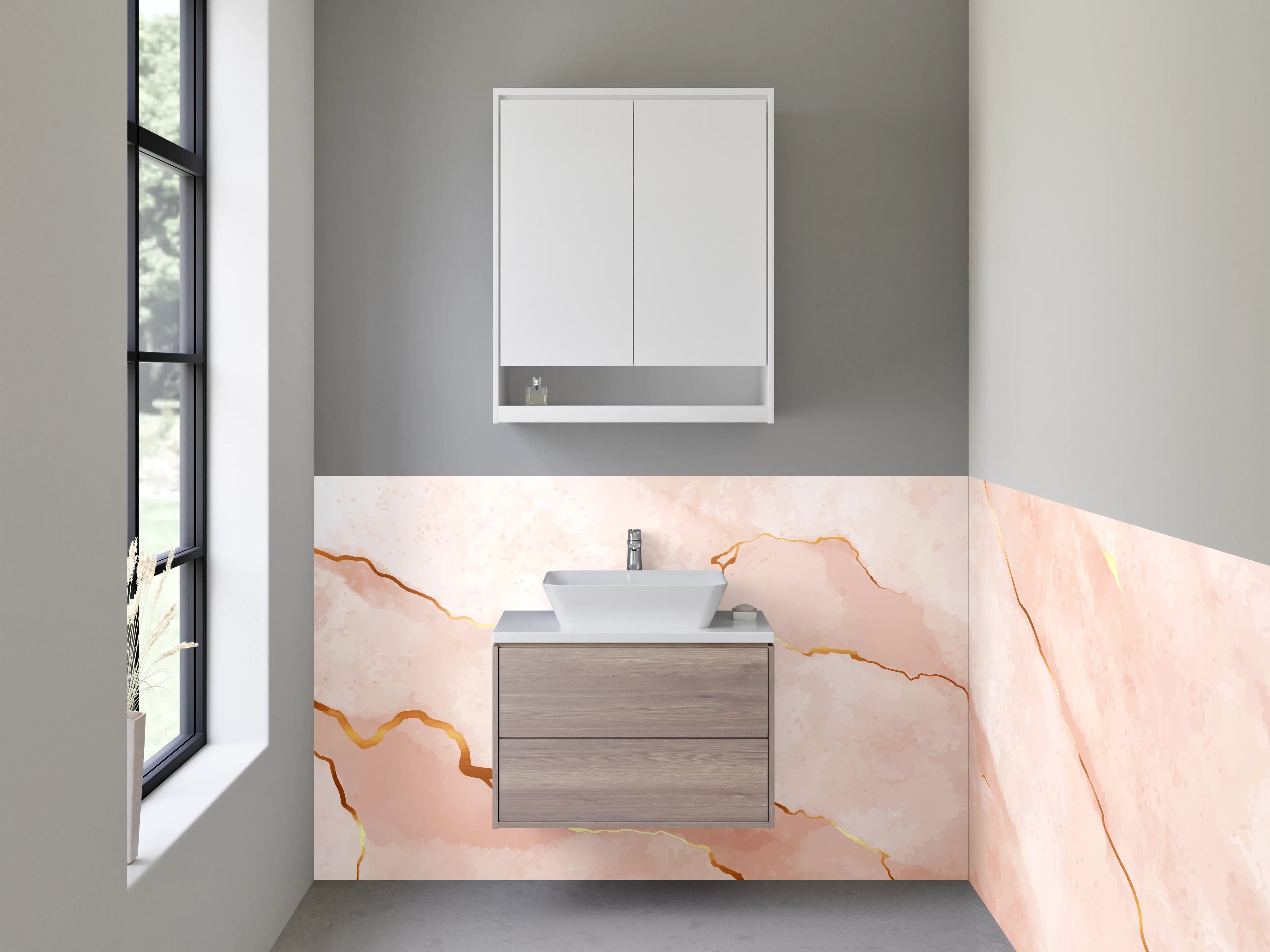 Waschbecken-Rückwand - Rosa Marmor mit Goldadern