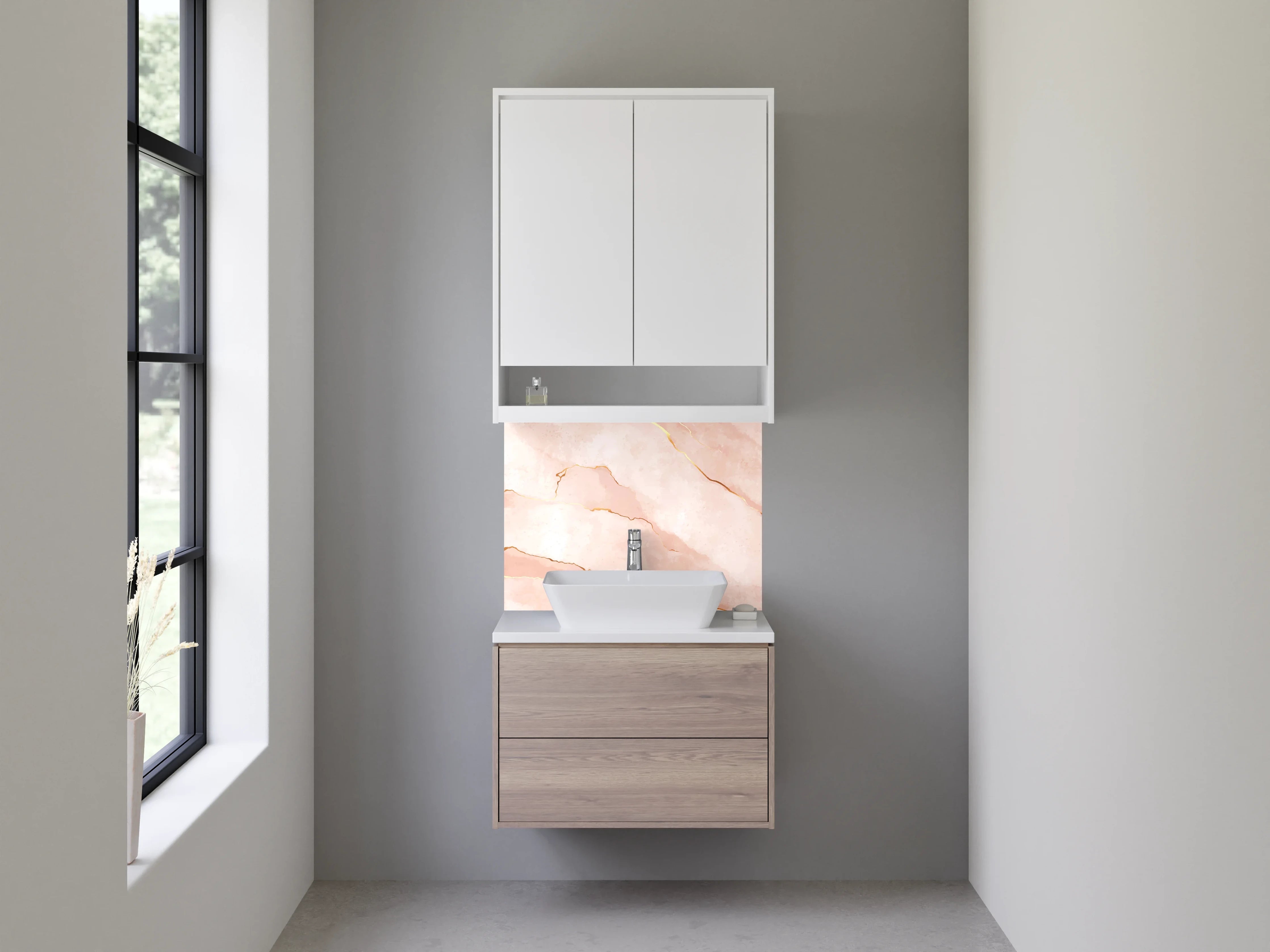 Waschbecken-Rückwand - Rosa Marmor mit Goldadern