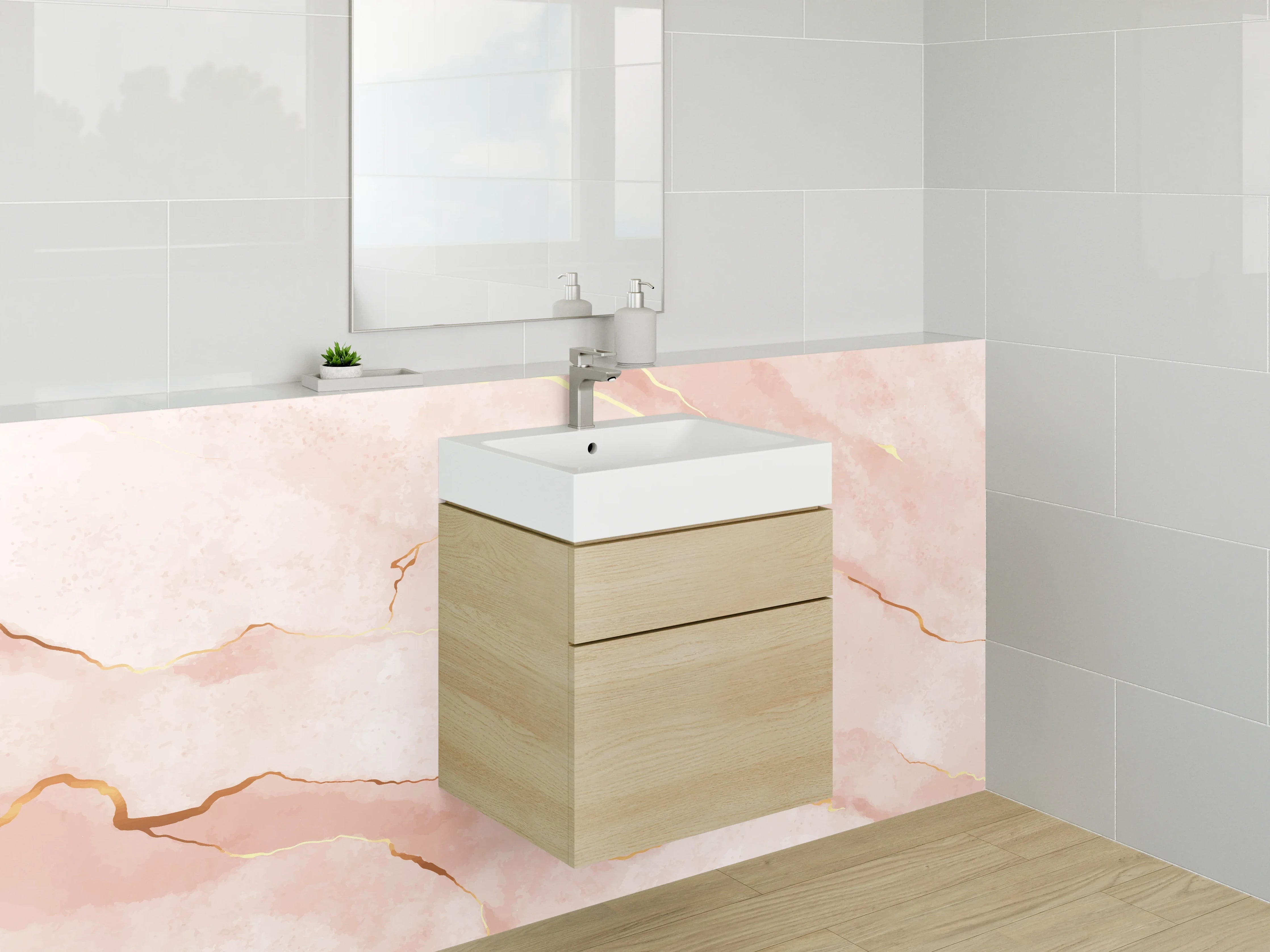 Waschbecken-Rückwand - Rosa Marmor mit Goldadern