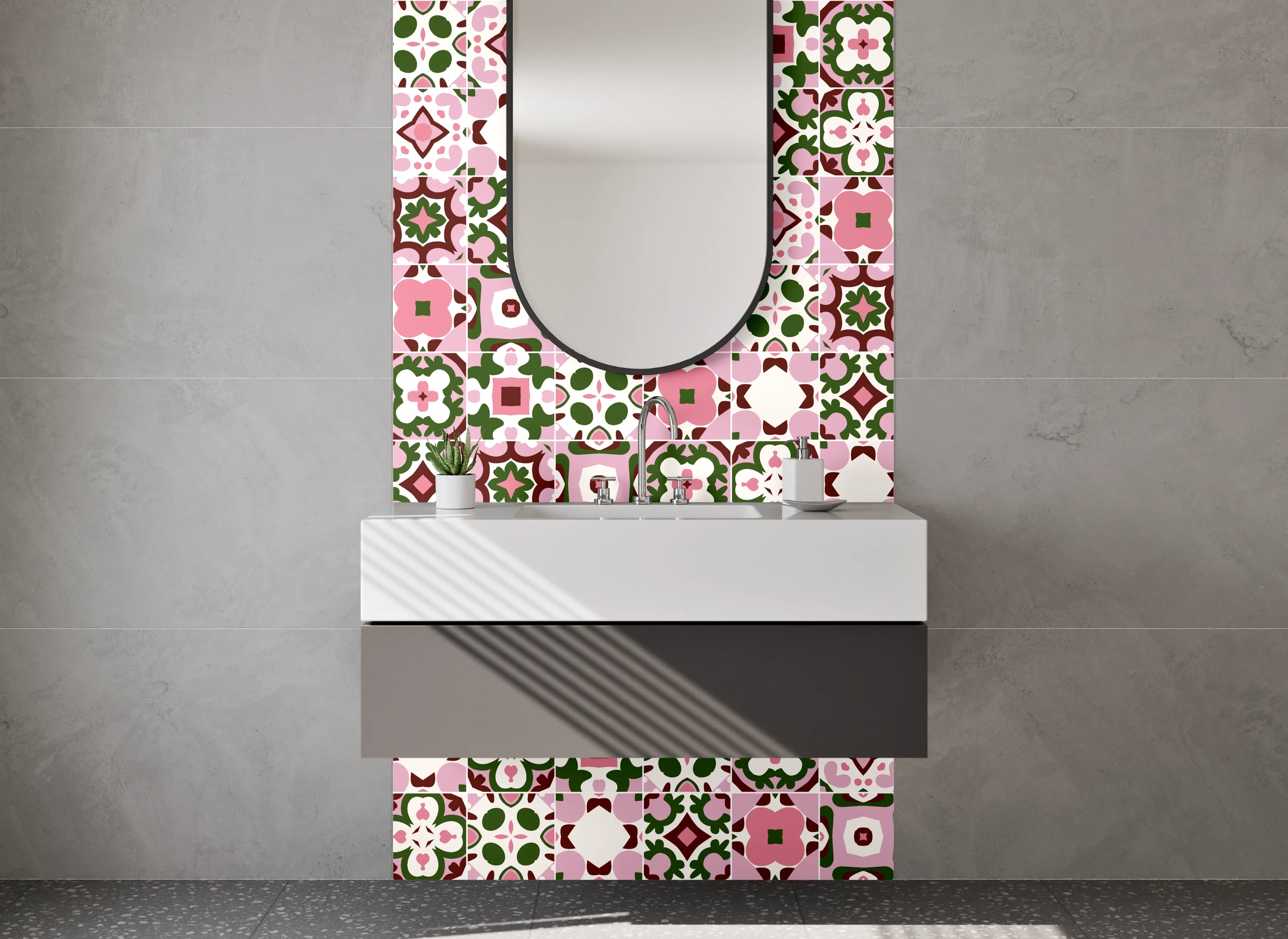 Waschbecken-Rückwand - Rosa Mosaikmuster Fliesen Design